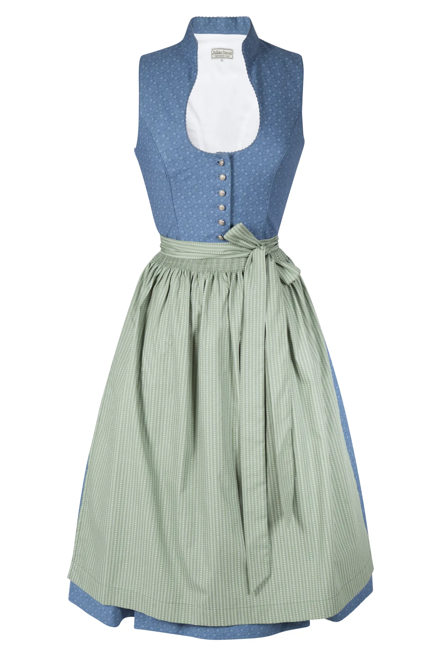 Dirndl Leila in blau / salbei mit Schneewittchenkragen