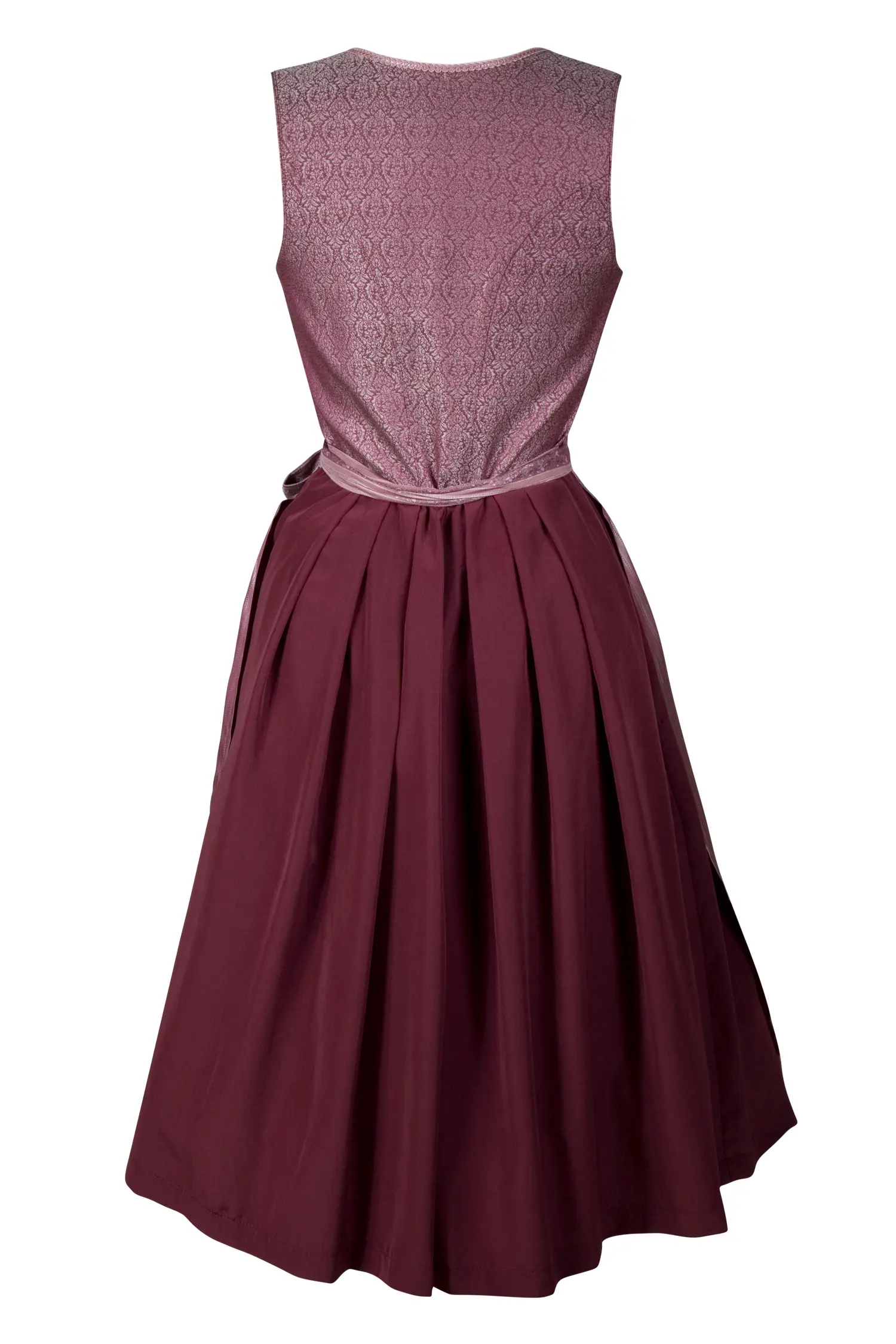 3043-0157-rt8-23-11-290004 Dirndl in festlichem Bordeaux mit Jacquardmieder - Rückansicht