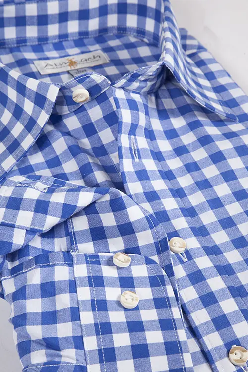 Trachtenhemd kariert blau weiß slim fit 1
