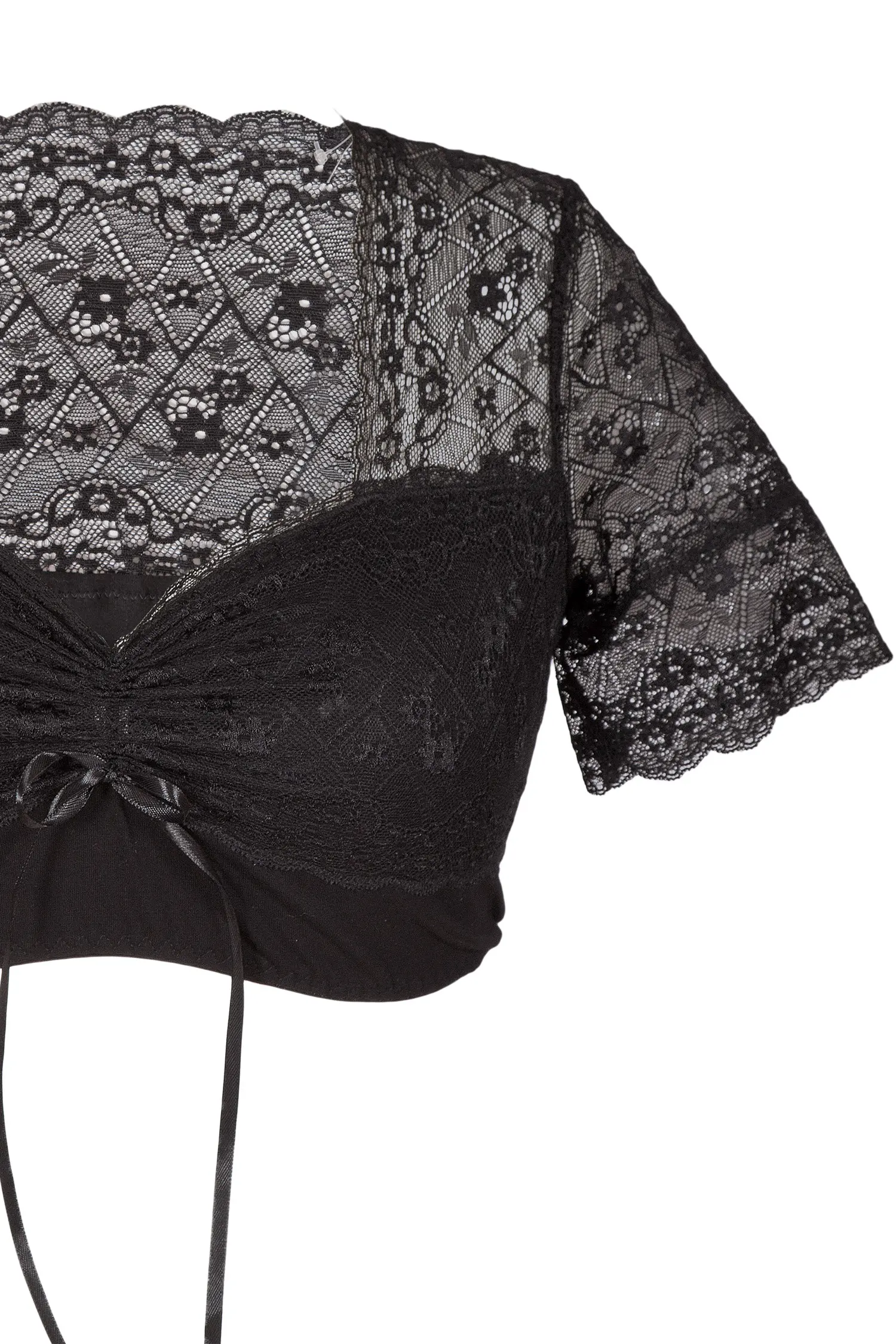 Dirndlbluse Sarah in schwarz aus Stretch Spitze und Kurzarm