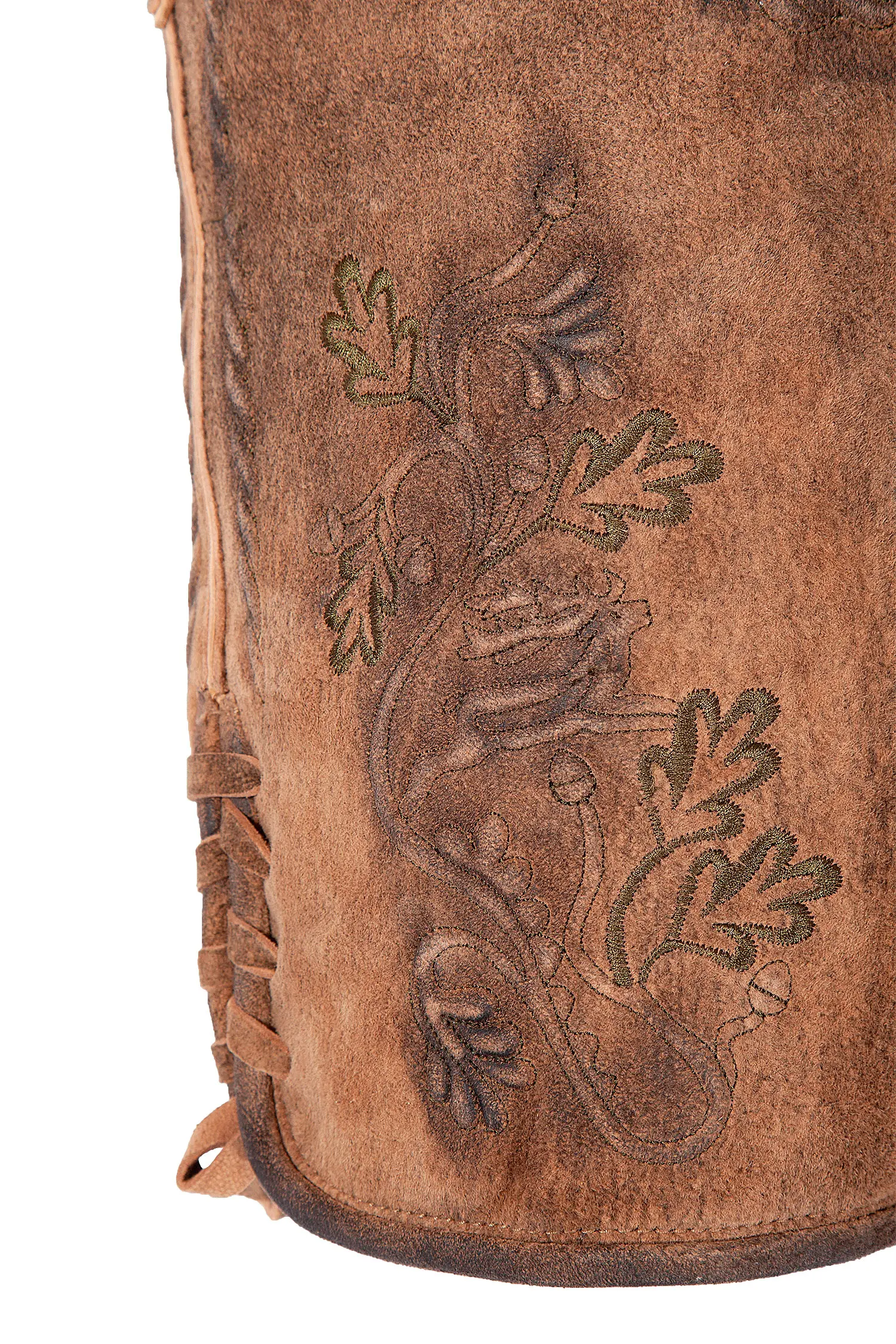 Besondere Lederhose in Honigbraun - Detail Hosenbein