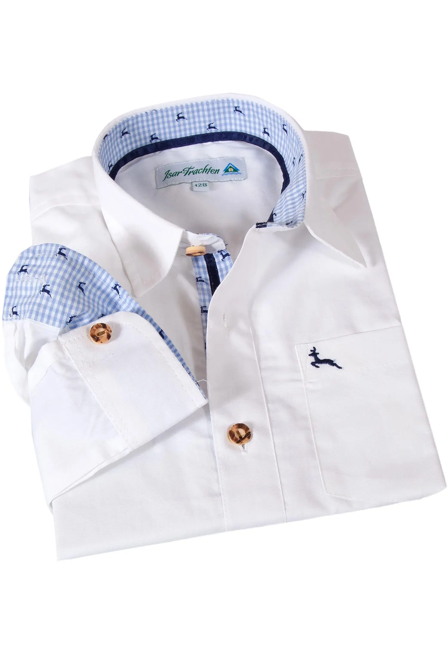Kinder Trachtenhemd weiß mit blauen Hirschen 