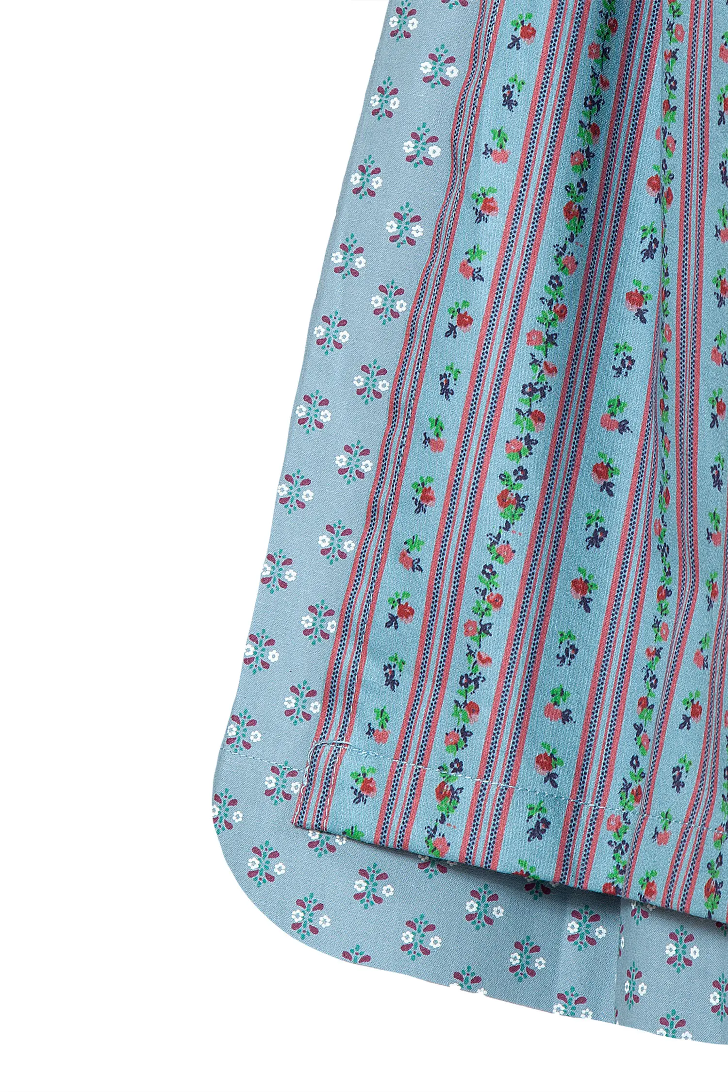 Hochgeschlossenes Dirndl in rauchblau - Detail Rock