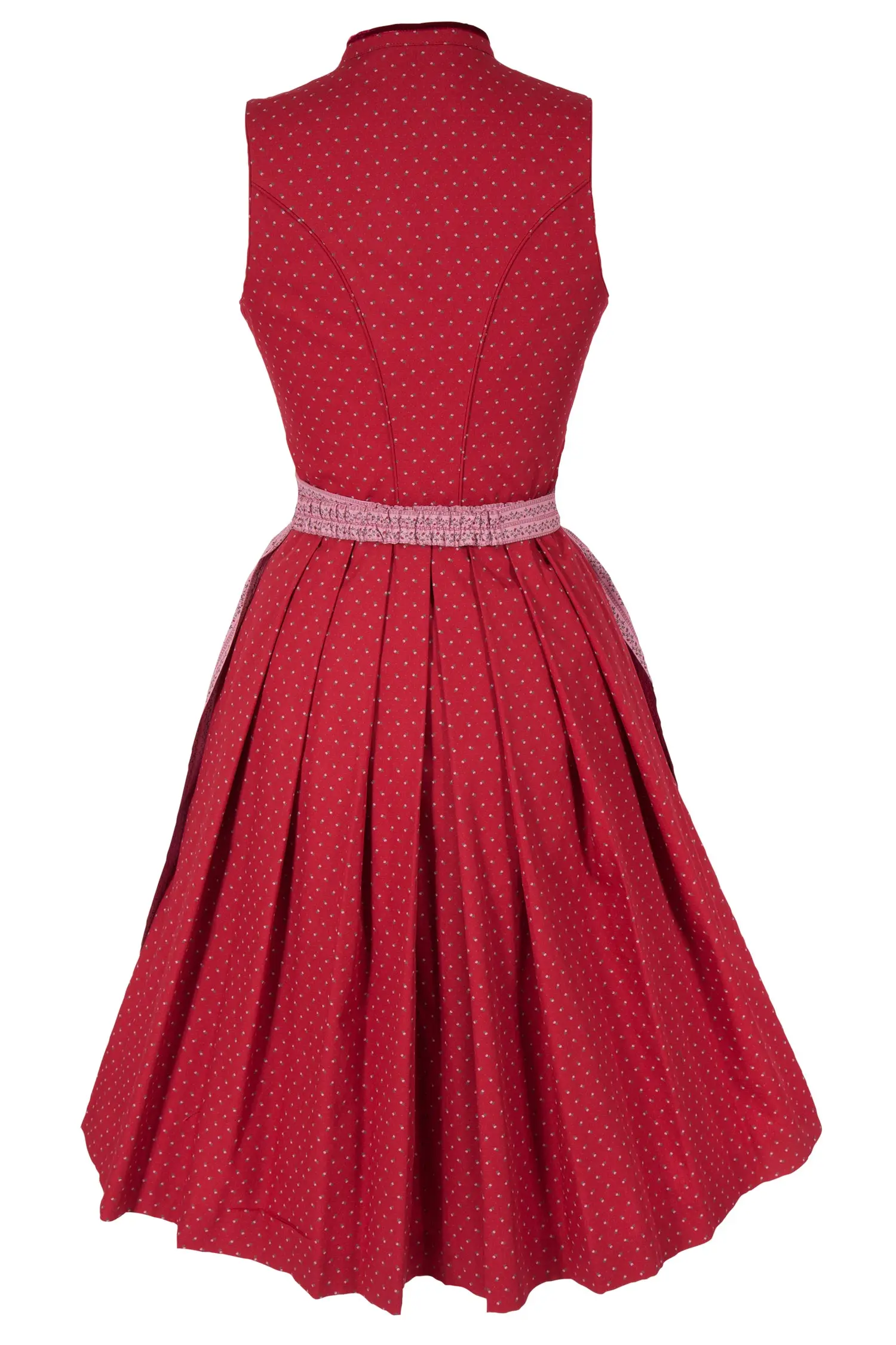 Midi Dirndl Ulrike hochgeschlossen in rot und altrosa hinten