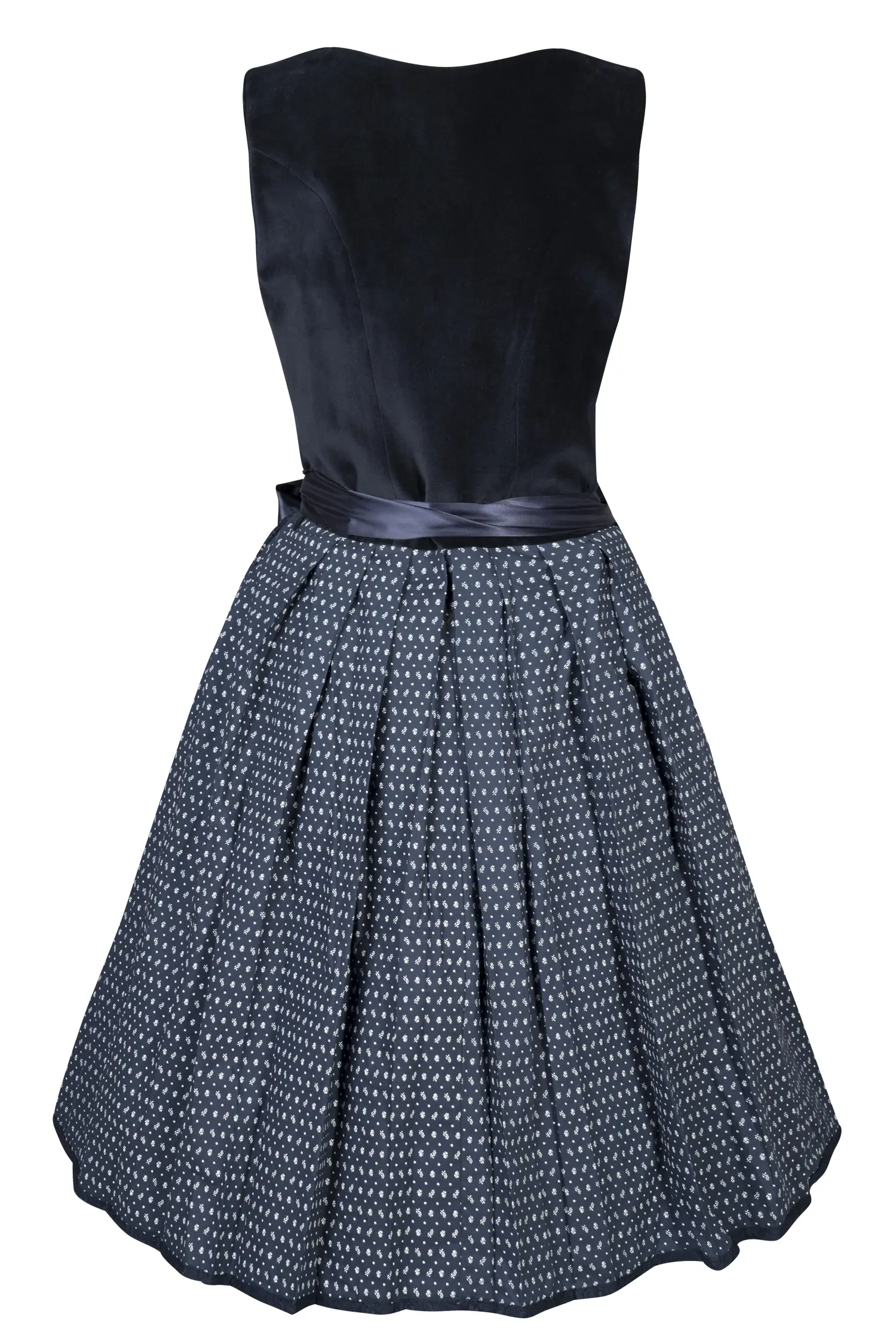 3083-0001-bl8-24-02-0604223Vu7GiSKaO8W4b Samtdirndl in dunkelblau mit Netzschürze - Rückansicht