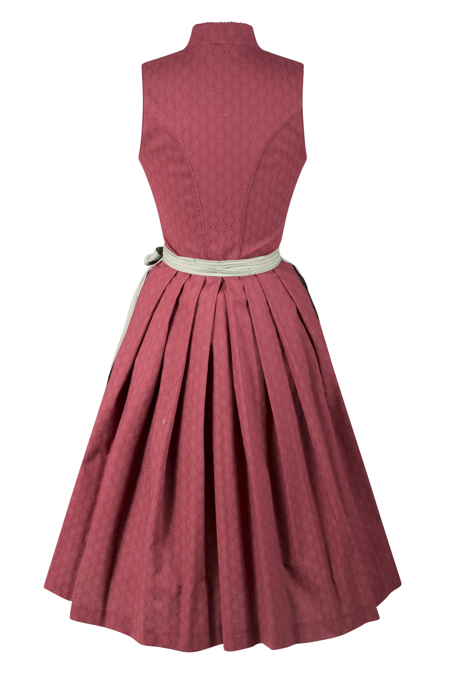 Dirndl Leila in weinrot mit Stehkragen - Rückansicht