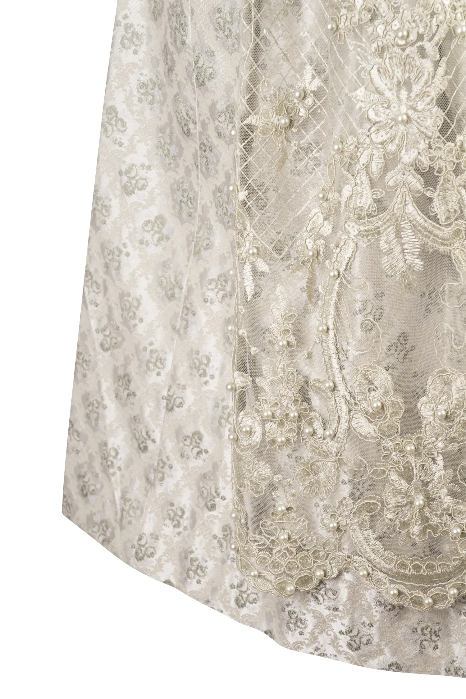 Dirndl Kalinda in silber / grün mit Netzschürze - Detail Rock