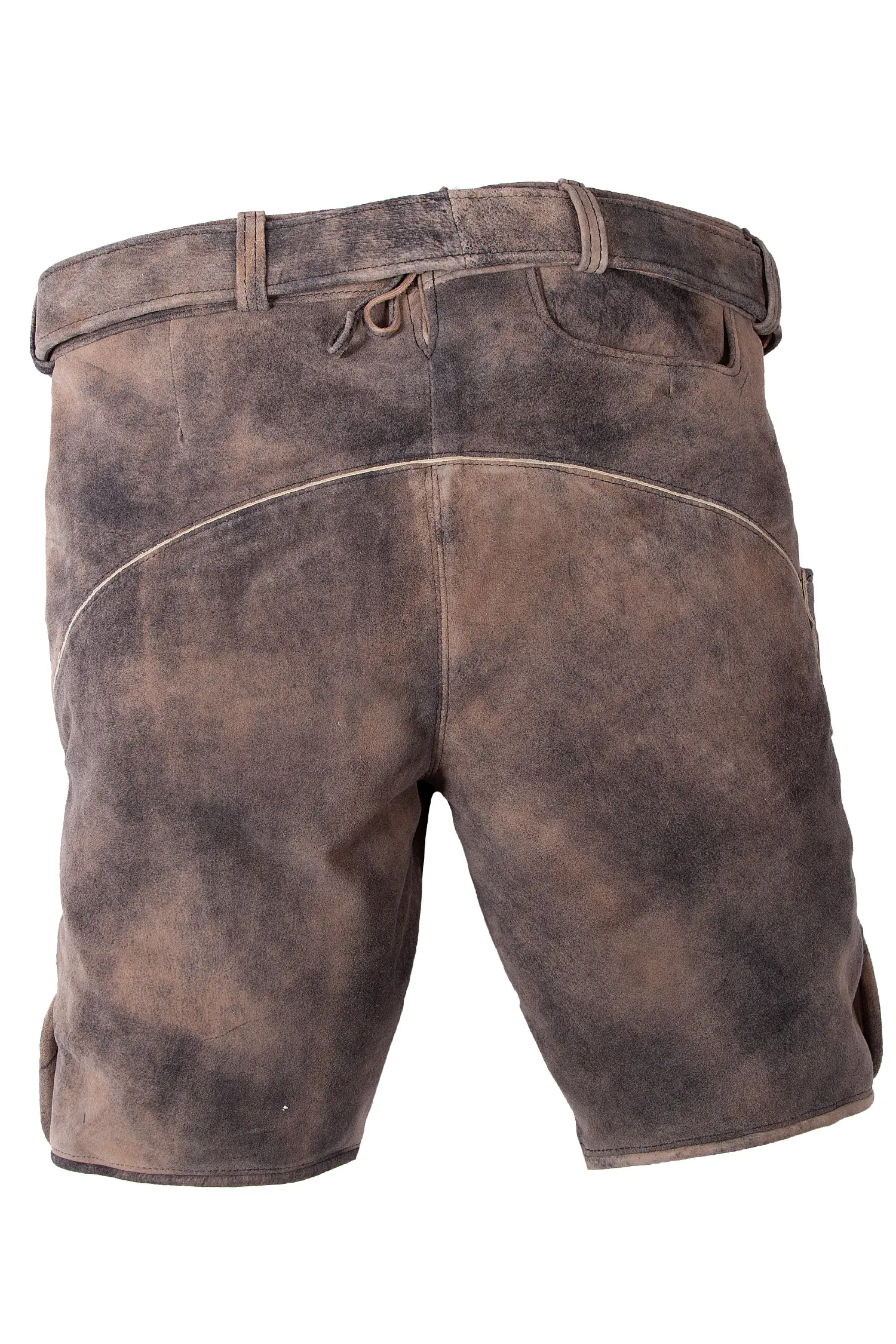 1613-1048-4sw-22-06c-0479 Kurze Lederhose Pinzgau in dunkelbraun mit Gürtel hinten