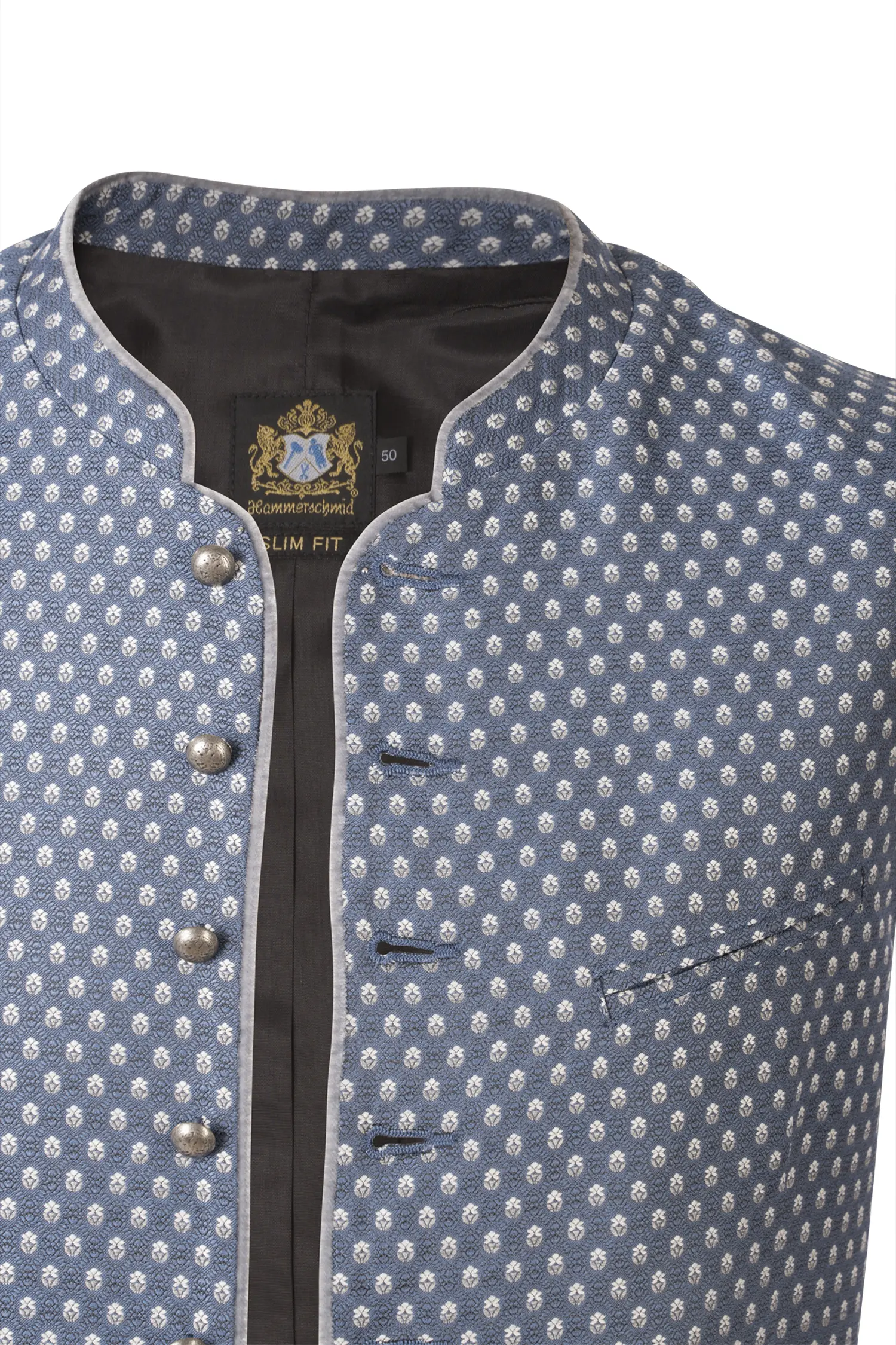 1345-0219-bl5-23-08-14-01709 Trachtenweste Robert in blau mit Samt-Paspel - Detail