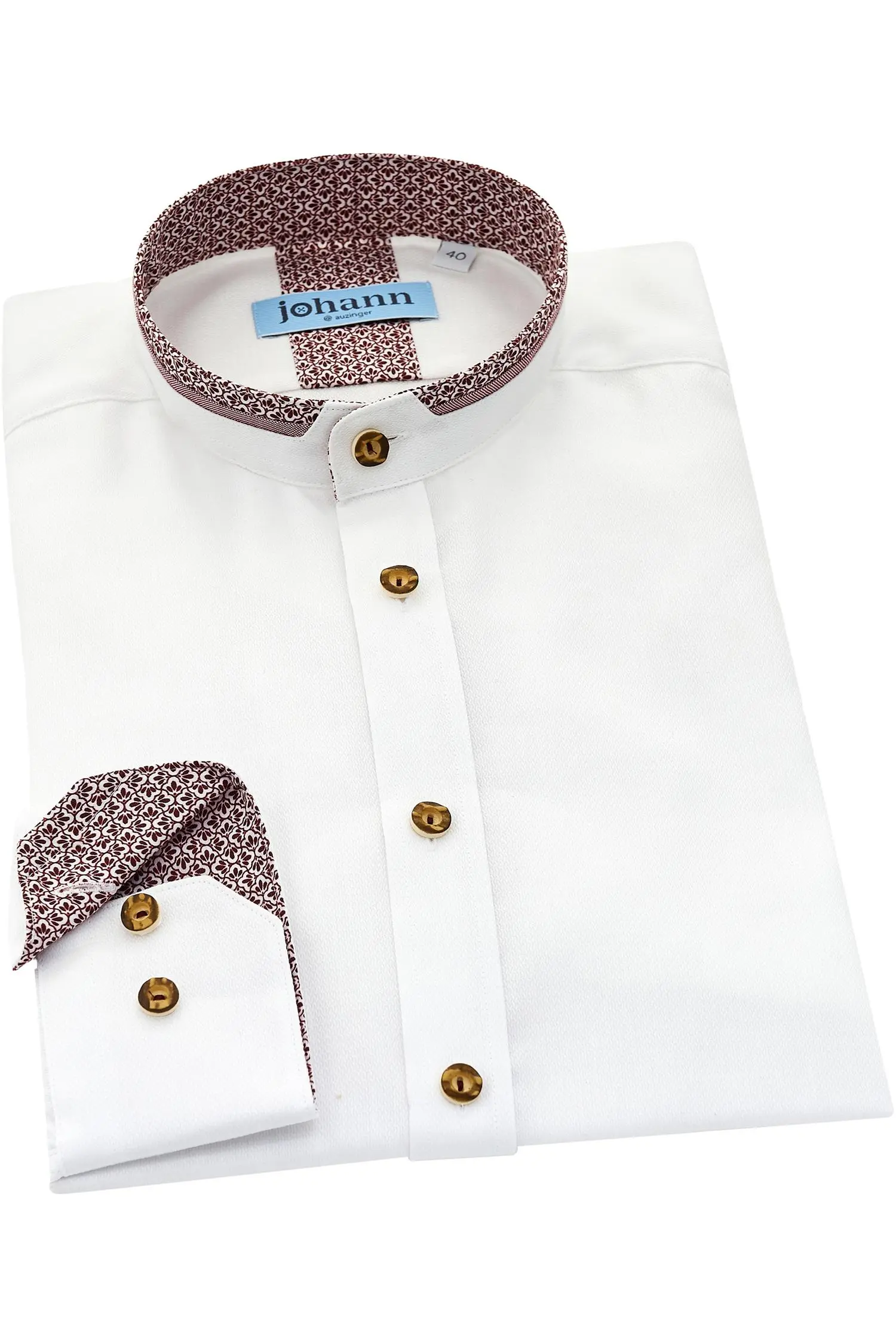 Oxford Trachtenhemd weiß mit bordeaux Johann Hemd in Weiß mit Roten Applikationen