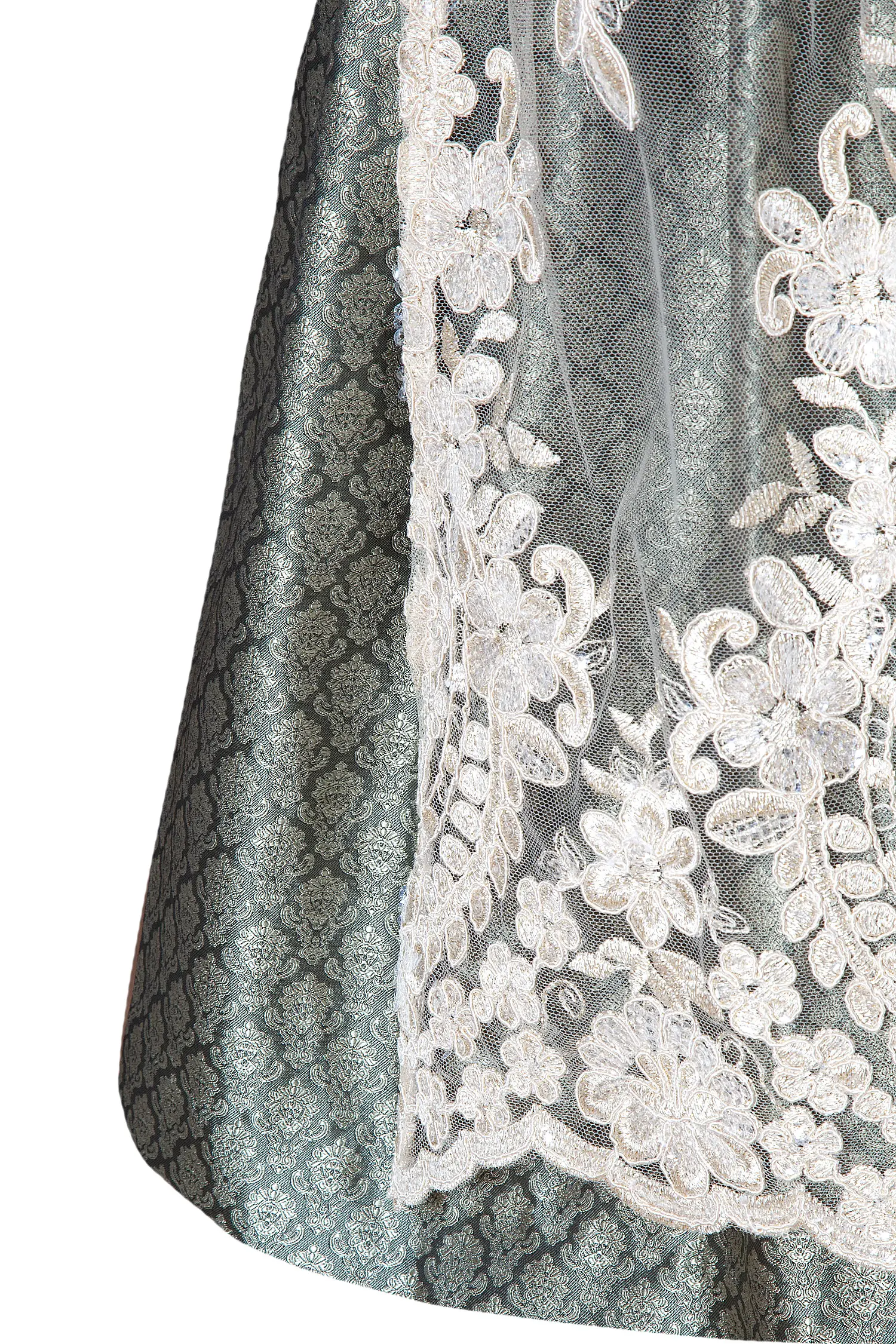 Dirndl in grün mit Glitzerschürze - Detail Rock