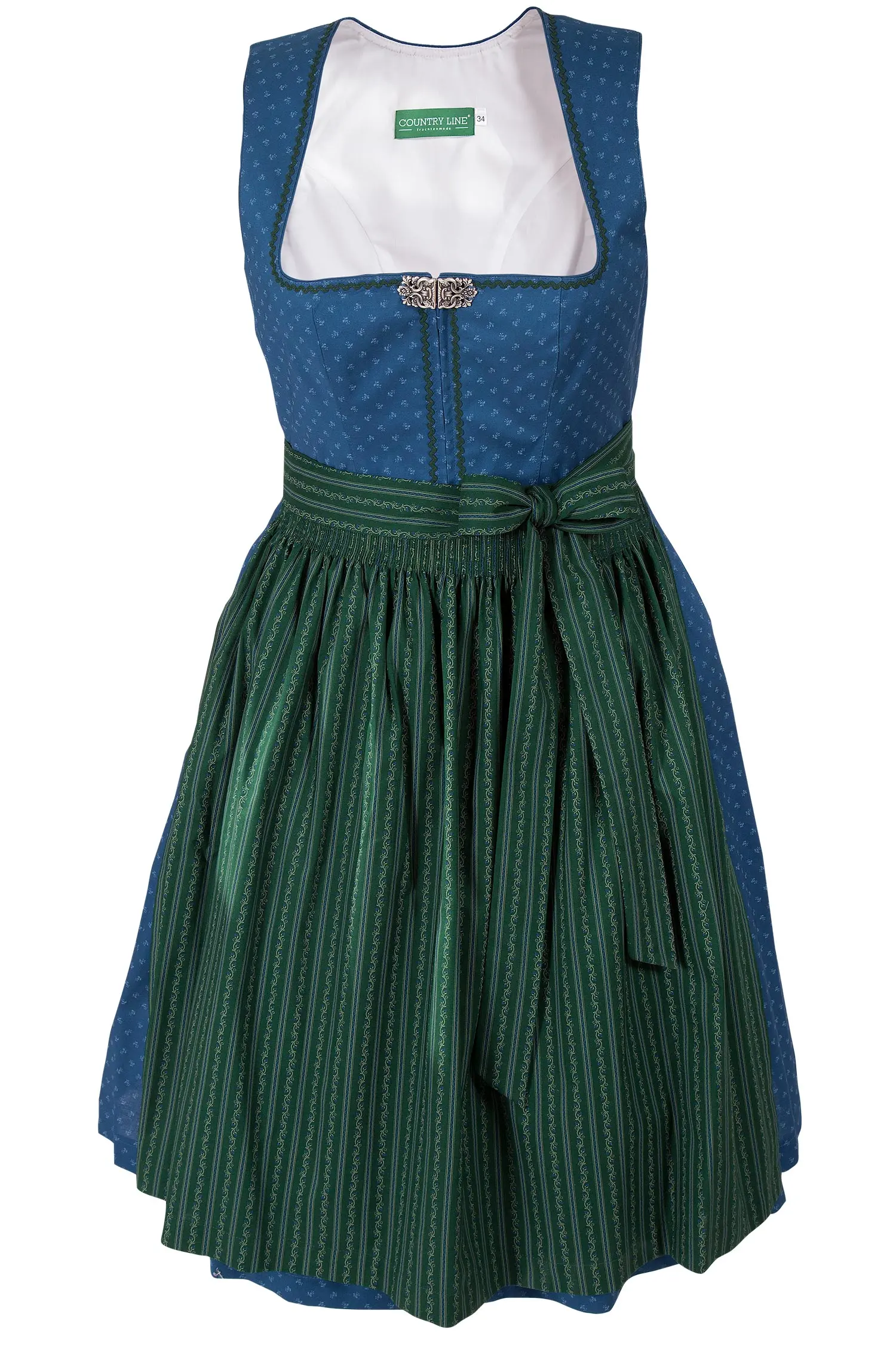 Midi Dirndl aus Baumwolle in blau und dunkelgrün XXL
