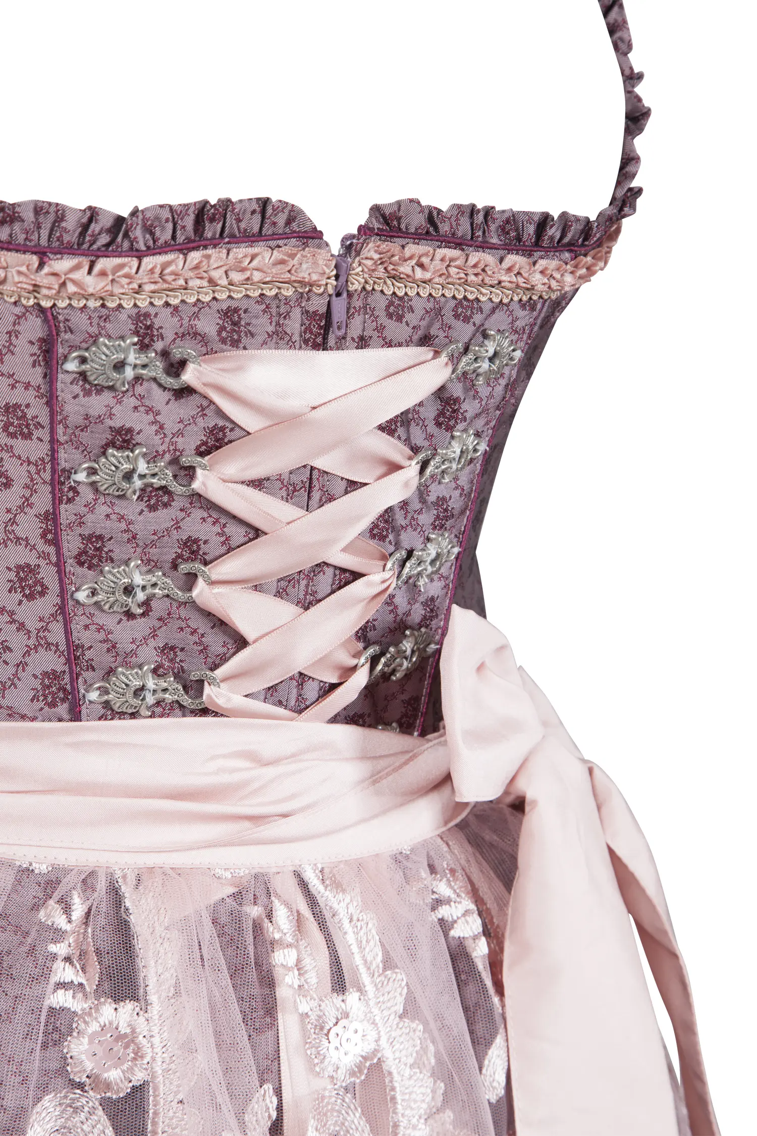 Dirndl Palina in bordeaux / rosa - Detail Mieder