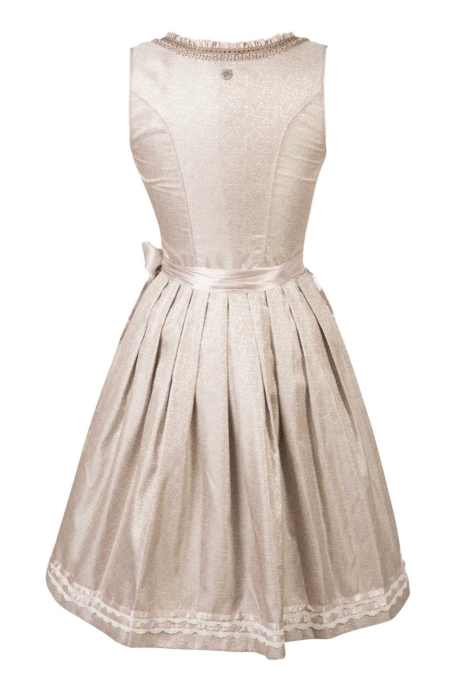 3057-1367-be4-23-09-0402867 Dirndl Bari in taupe mit glitzernder Netzschürze - Rückansicht