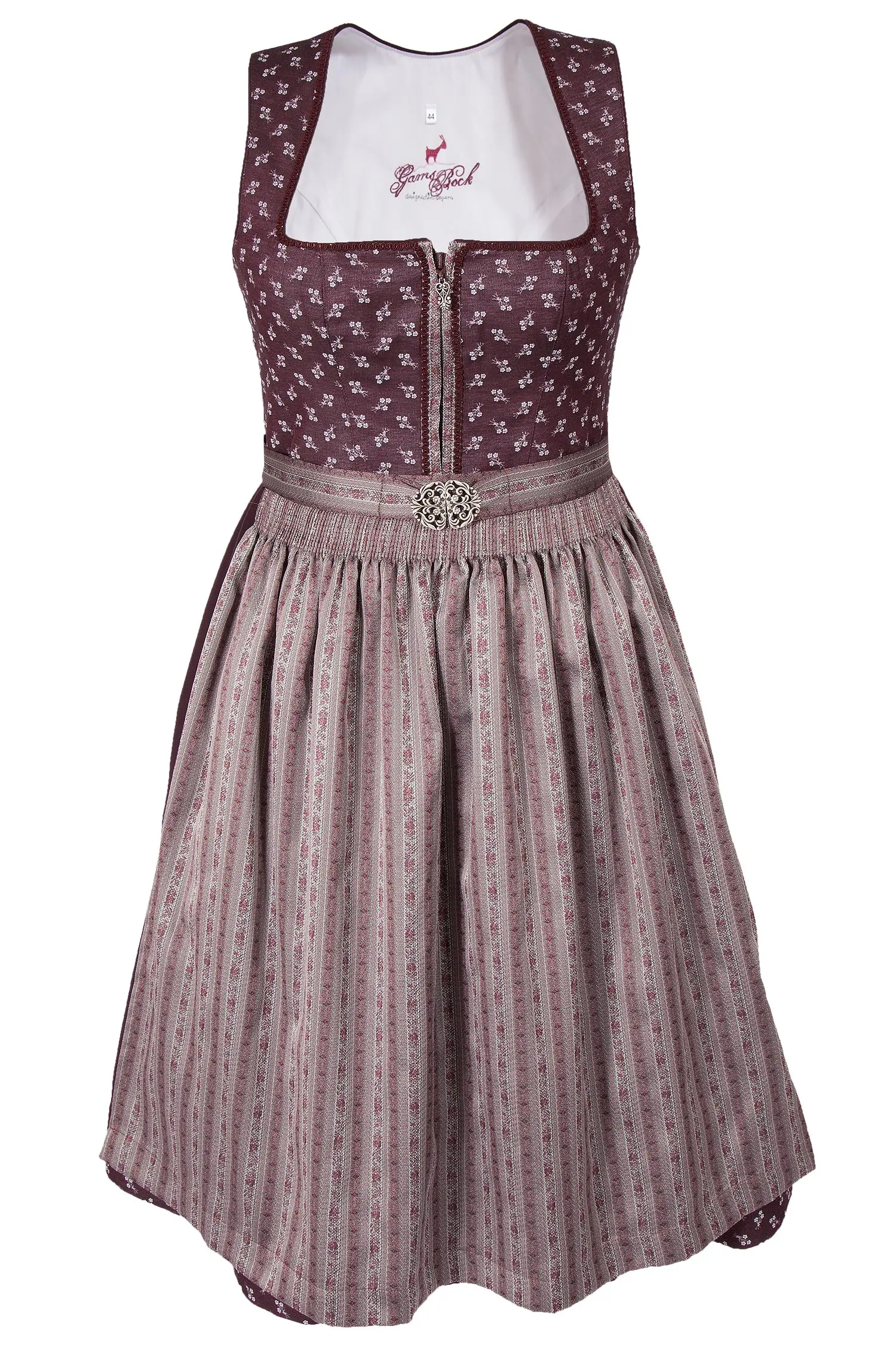 Midi Dirndl in burgund mit Reißverschluss XXL