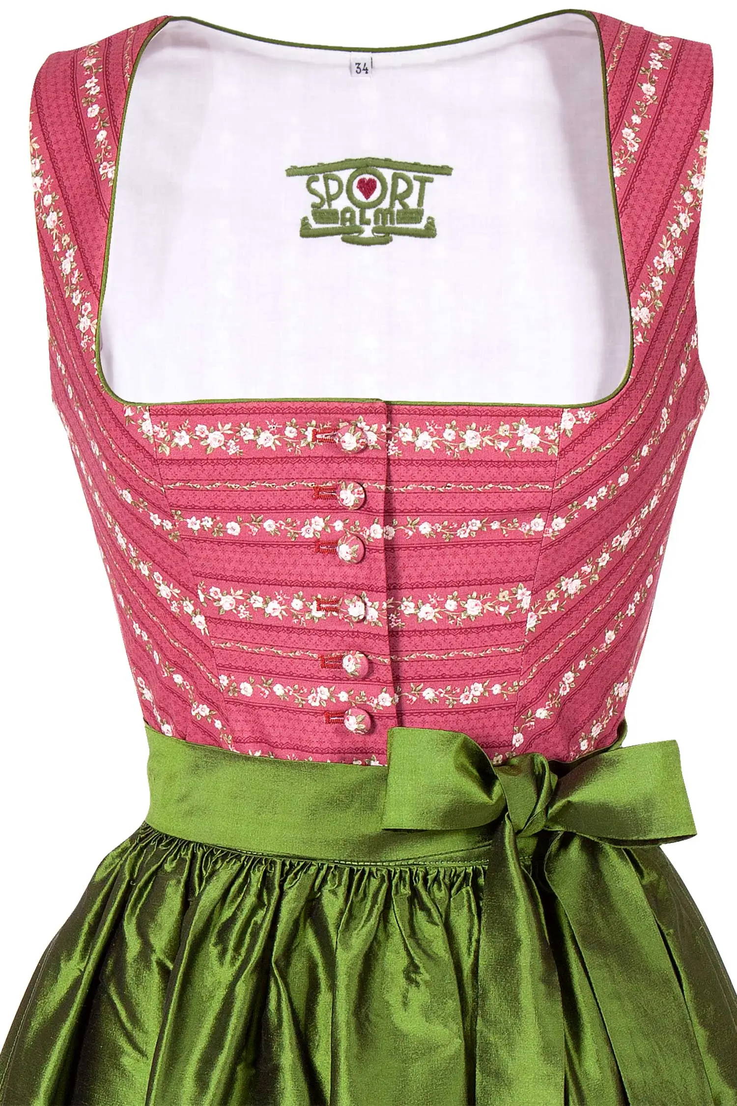Sportalm Dirndl in rosa und grün mit Seidenschürze Mieder