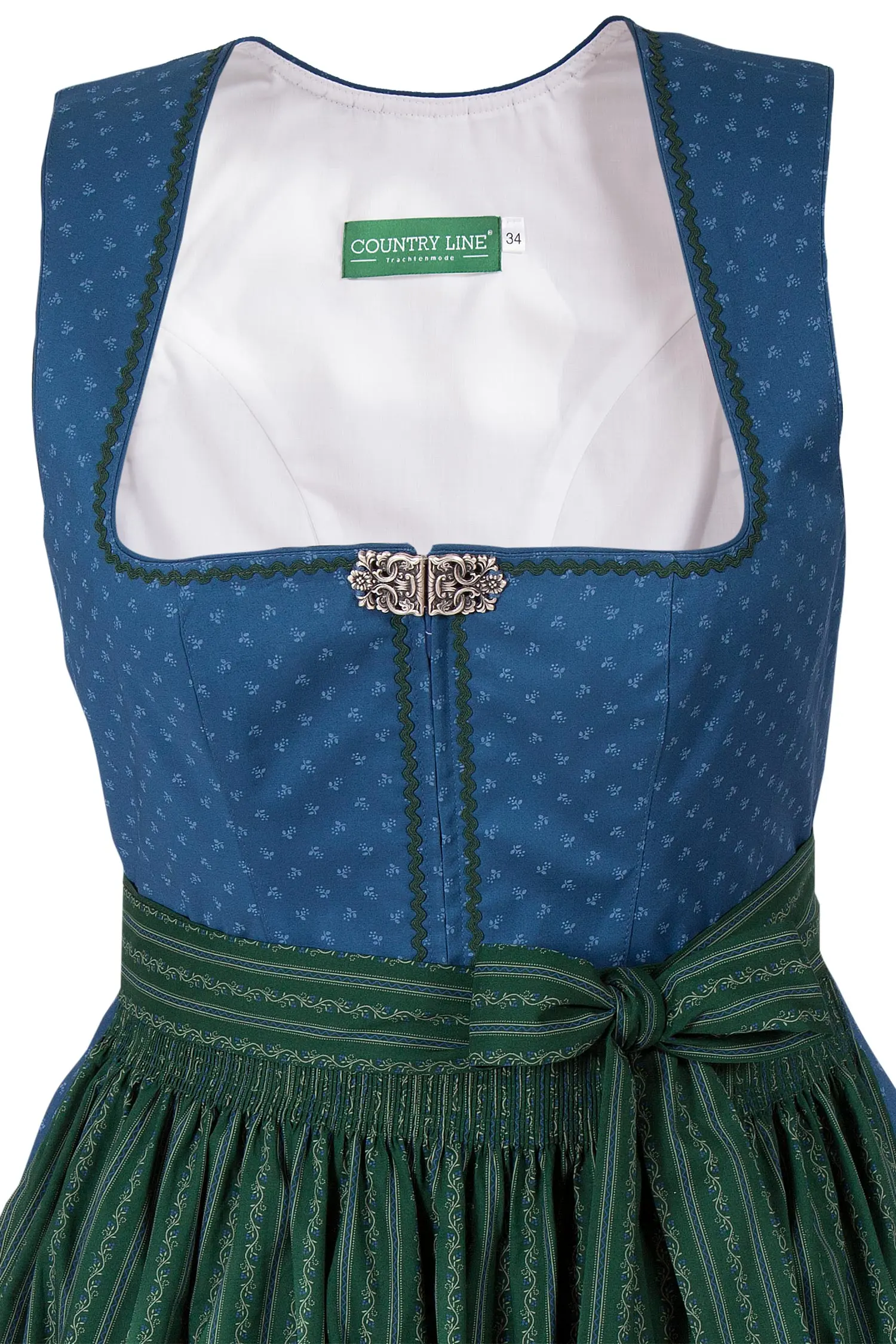 Midi Dirndl aus Baumwolle in blau und dunkelgrün XXL Mieder