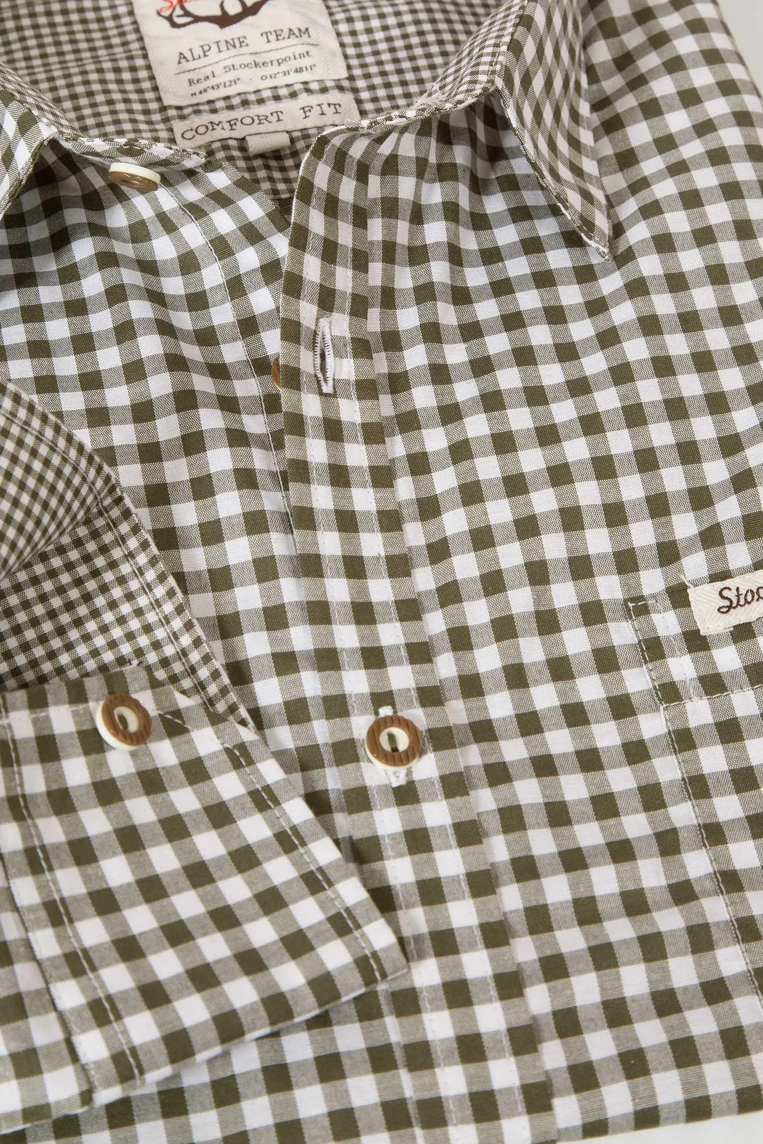 Trachtenhemd Campos in schilfgrün kariert Detail