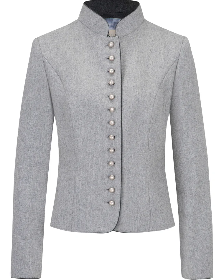 Damenlodenjanker Leonie/Lara von Kaiseralm in Grau geknöpfte Hellgraue Strickjacke