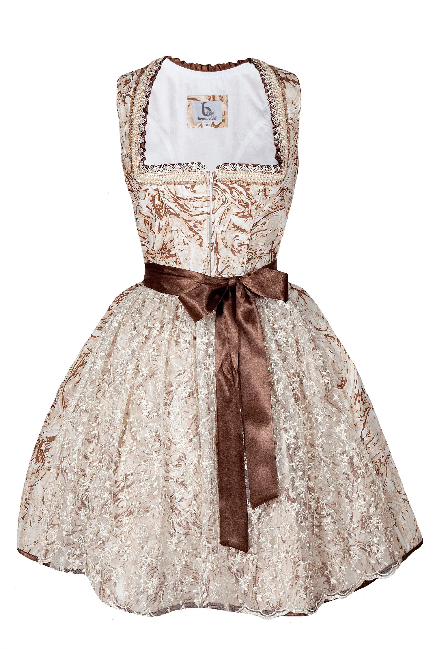 Mini Dirndl in braun und creme mit Perlenborte