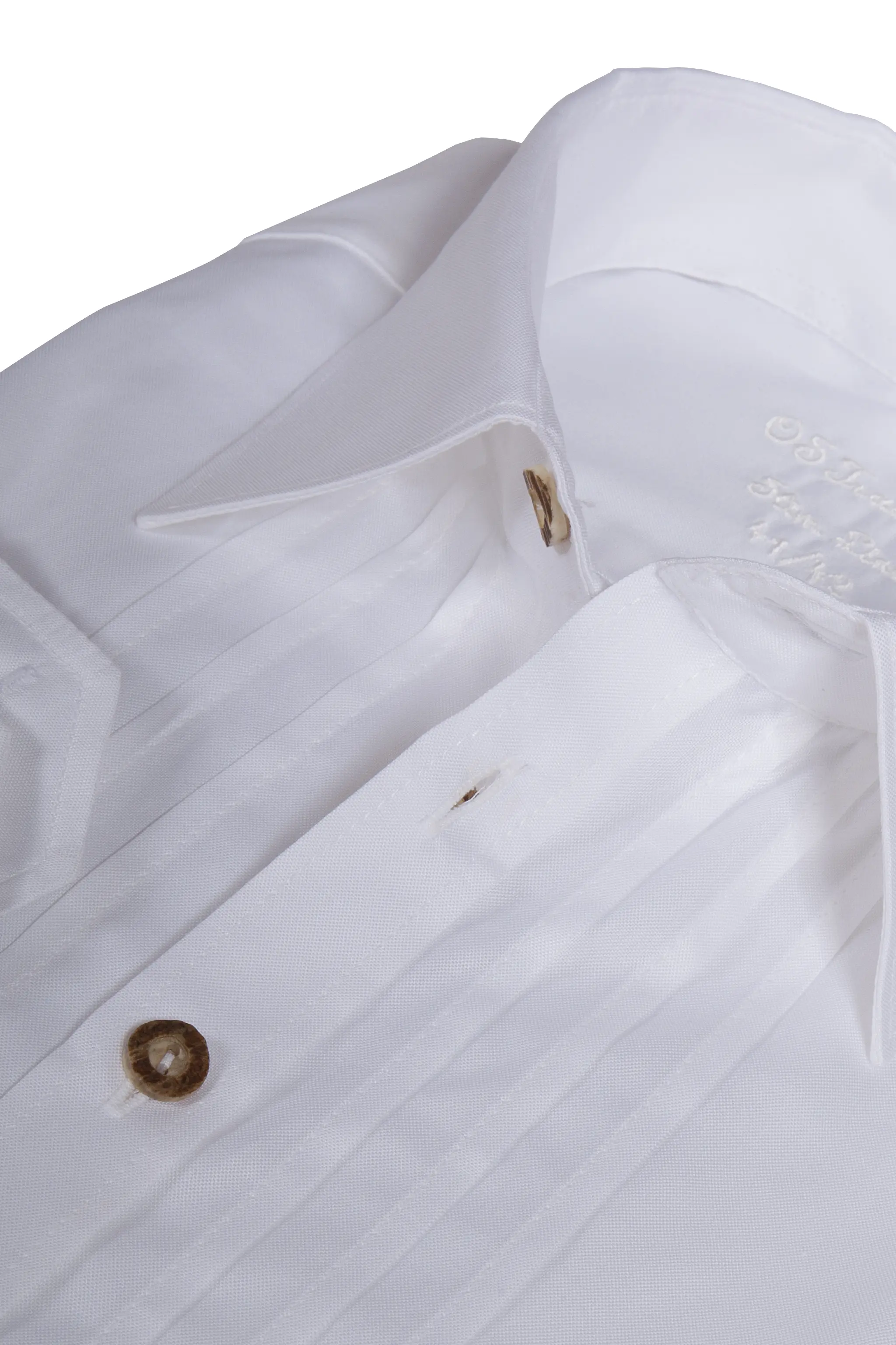 Trachtenhemd weiß mit Biesen & Hornknöpfe Detail 