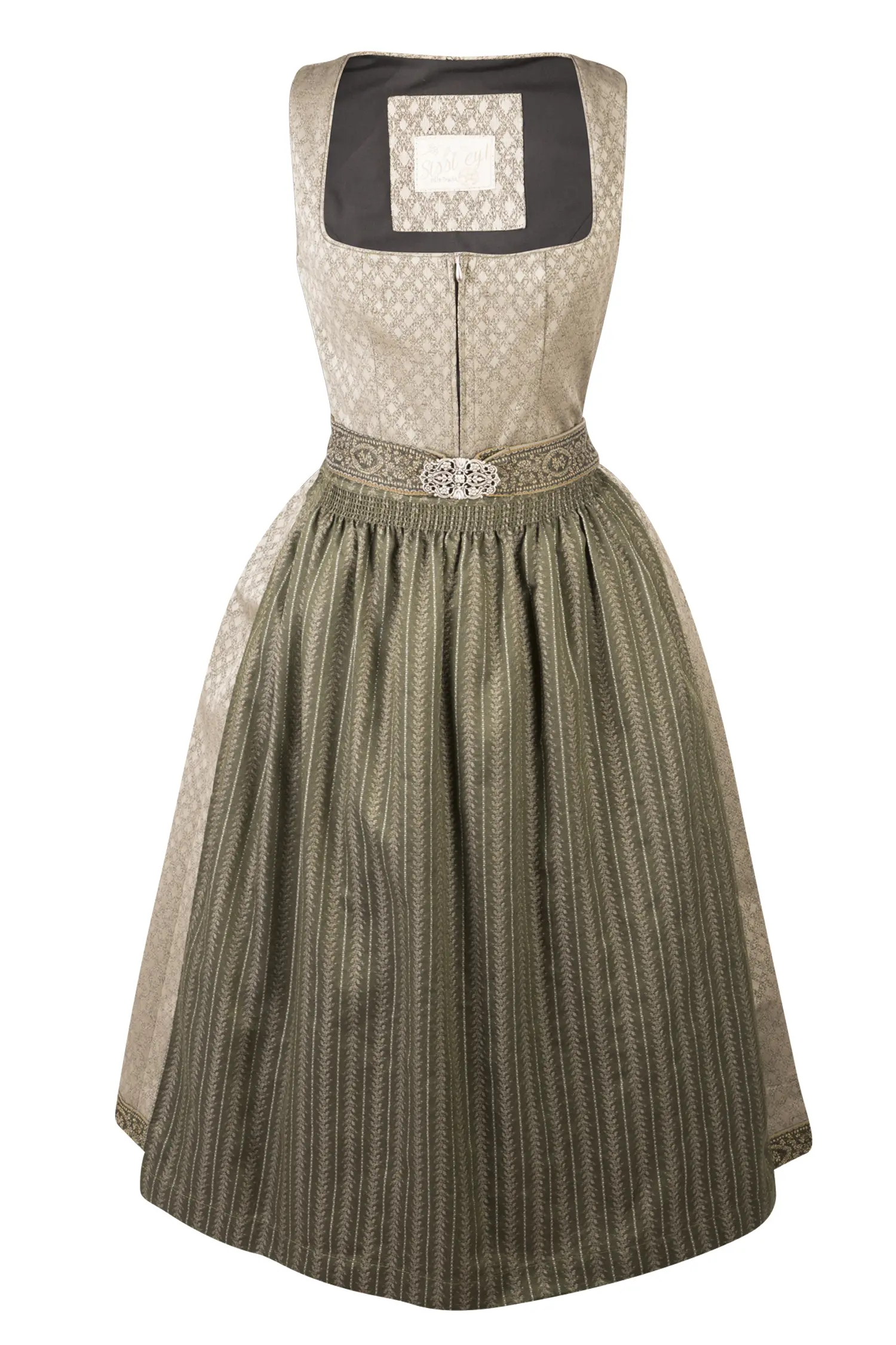 Dirndl Ilse in taupe / grün mit Schließe