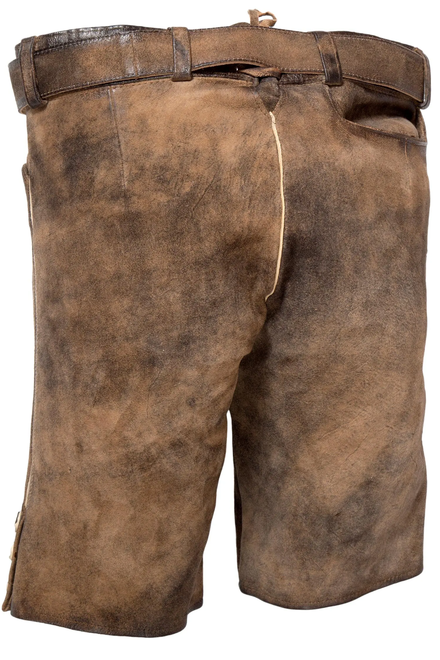 Kurze Lederhose Hopfensee in bernstein braun hinten