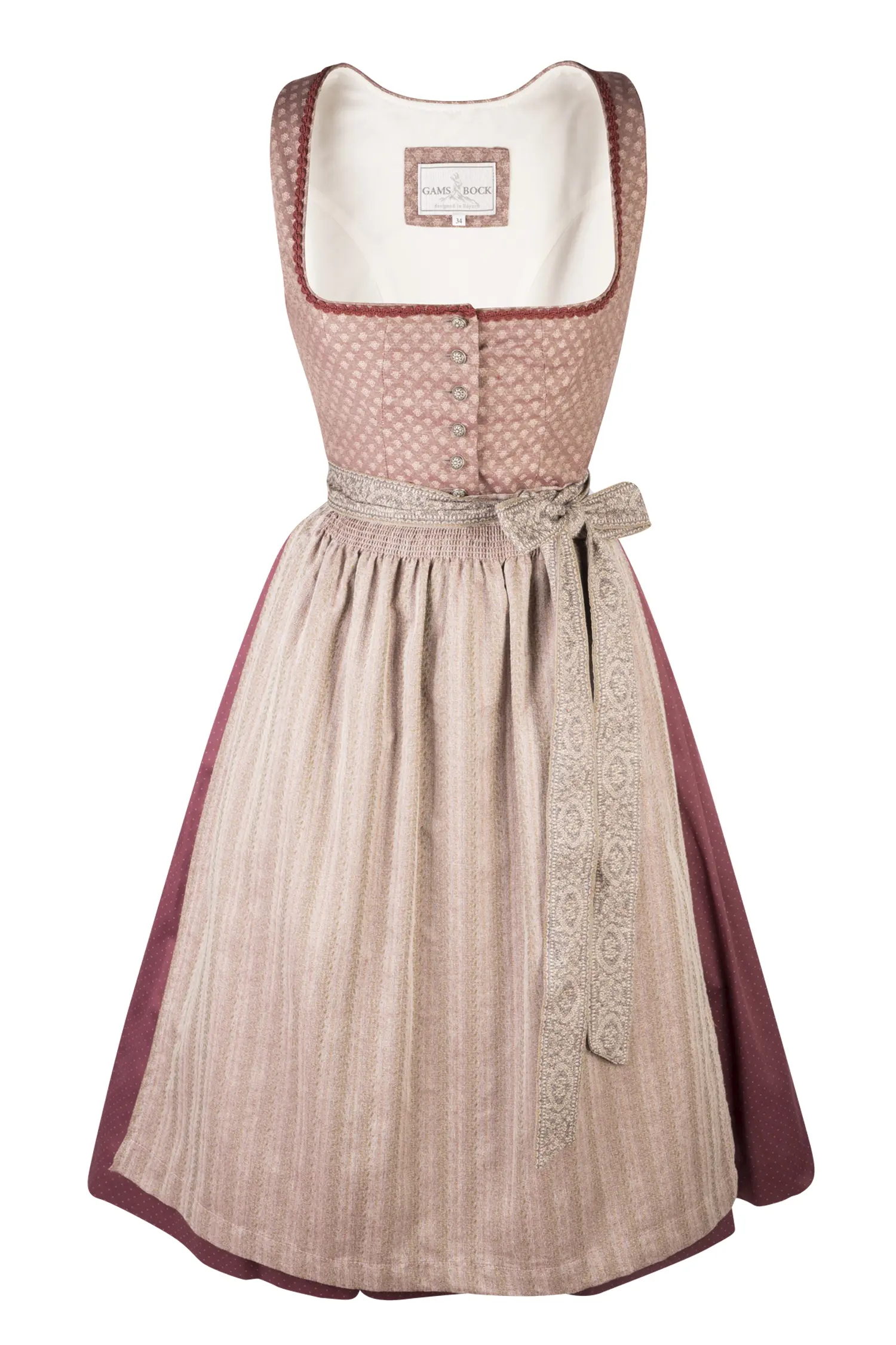 Dirndl Rosamunda in bordeaux/altrosa mit Knöpfen