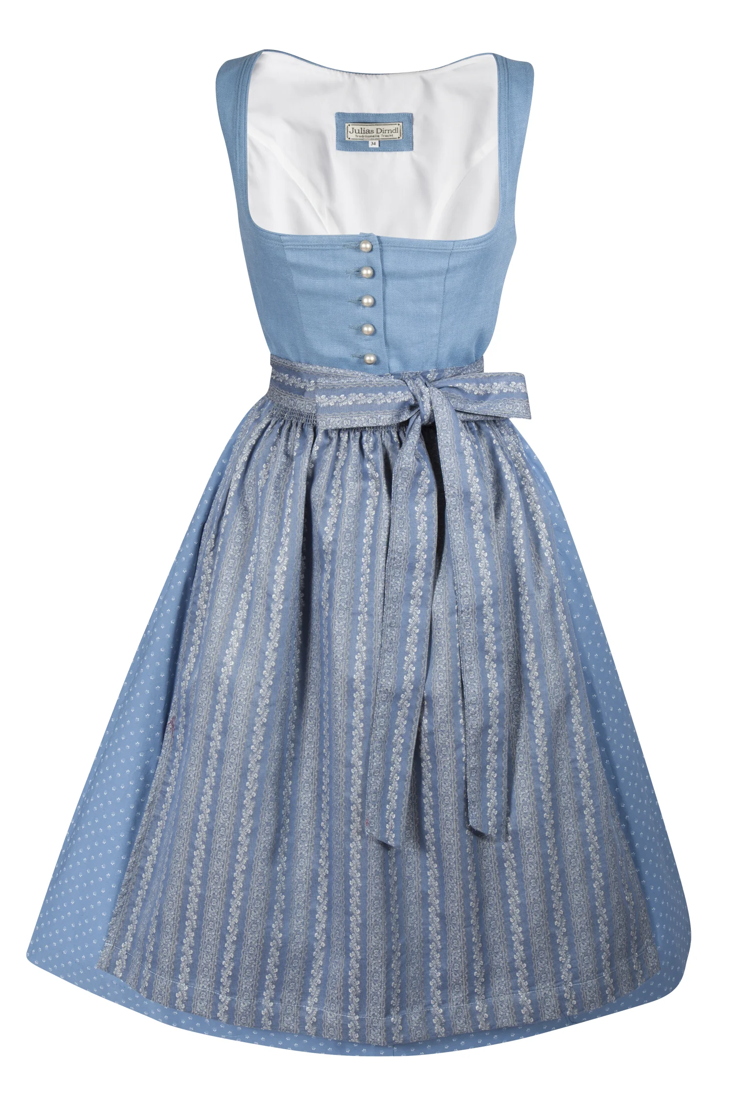 Dirndl Berta in blau und Leinen-Mieder