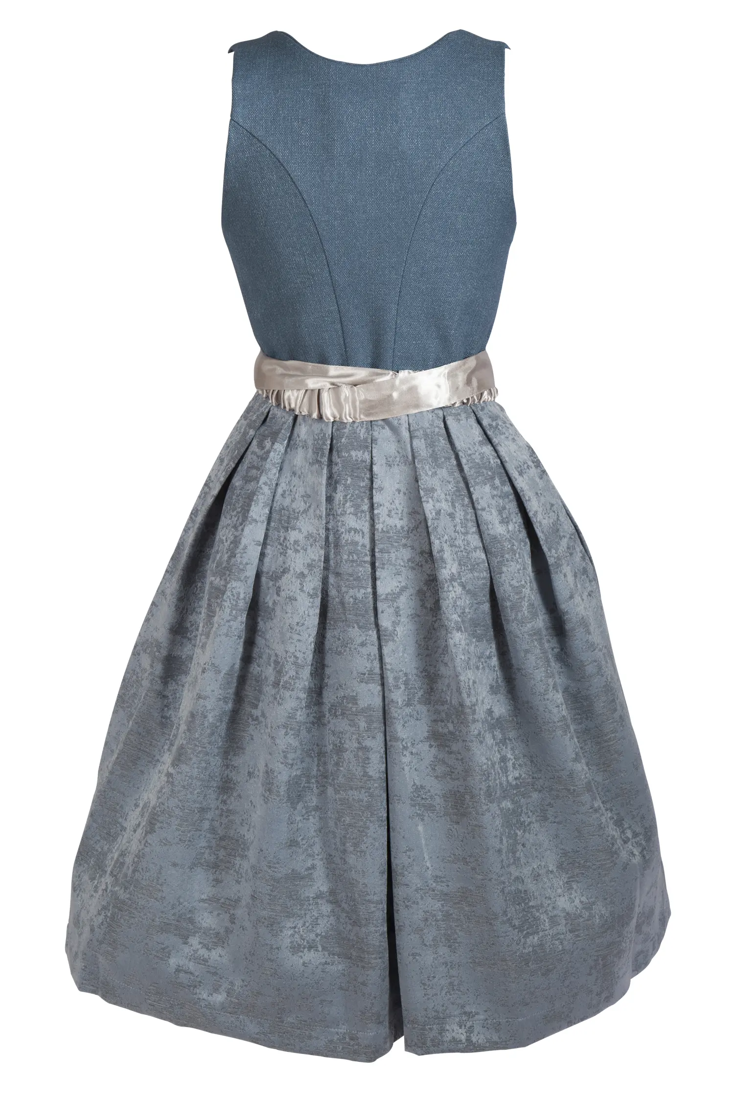 Dirndl in blau / silber mit Schließe, Leinen-Optik - Rückansicht