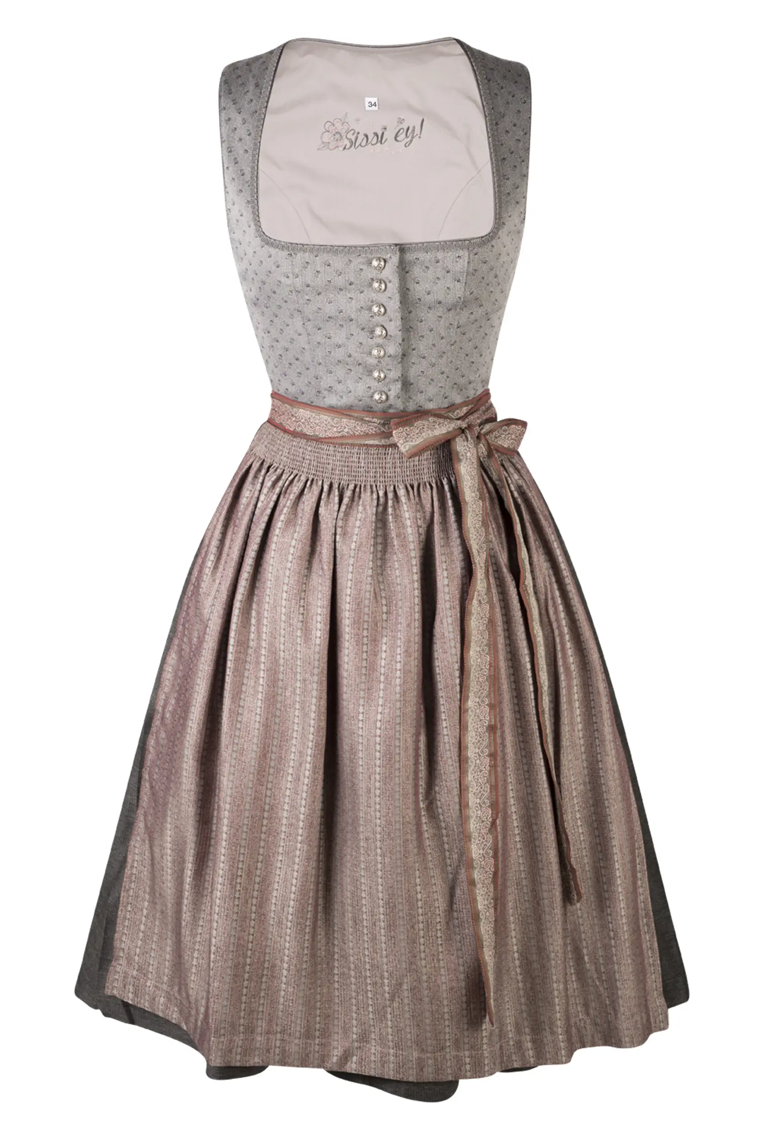 Extravagantes Stretchdirndl in grau / altrosa