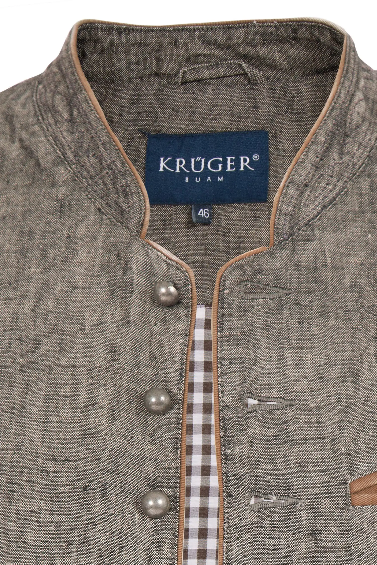 Trachtenweste aus Leinen in grau meliert Kragen