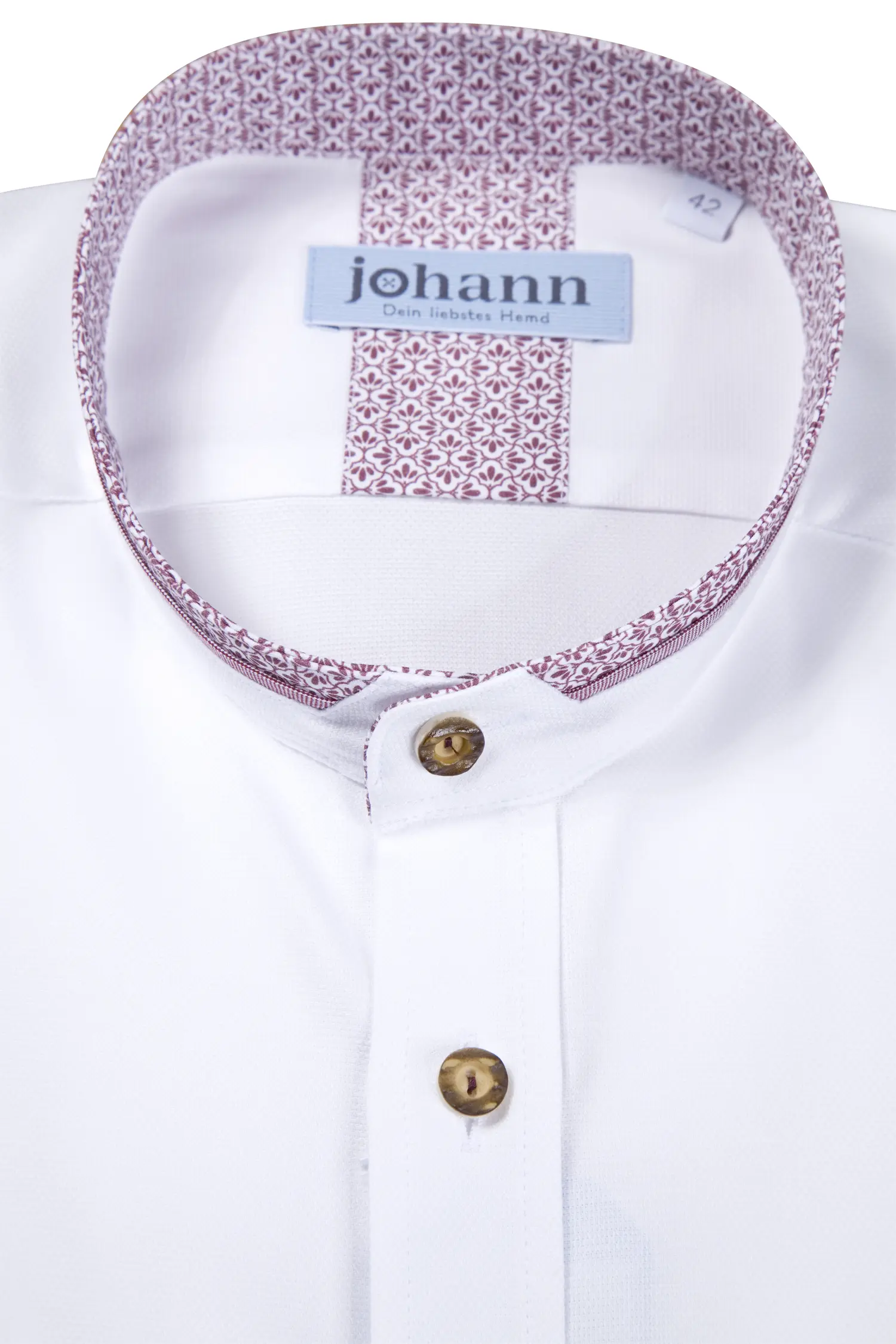 1508-0020-rt7-23-11-300015 Oxford Trachtenhemd weiß mit bordeaux - Detail Kragen