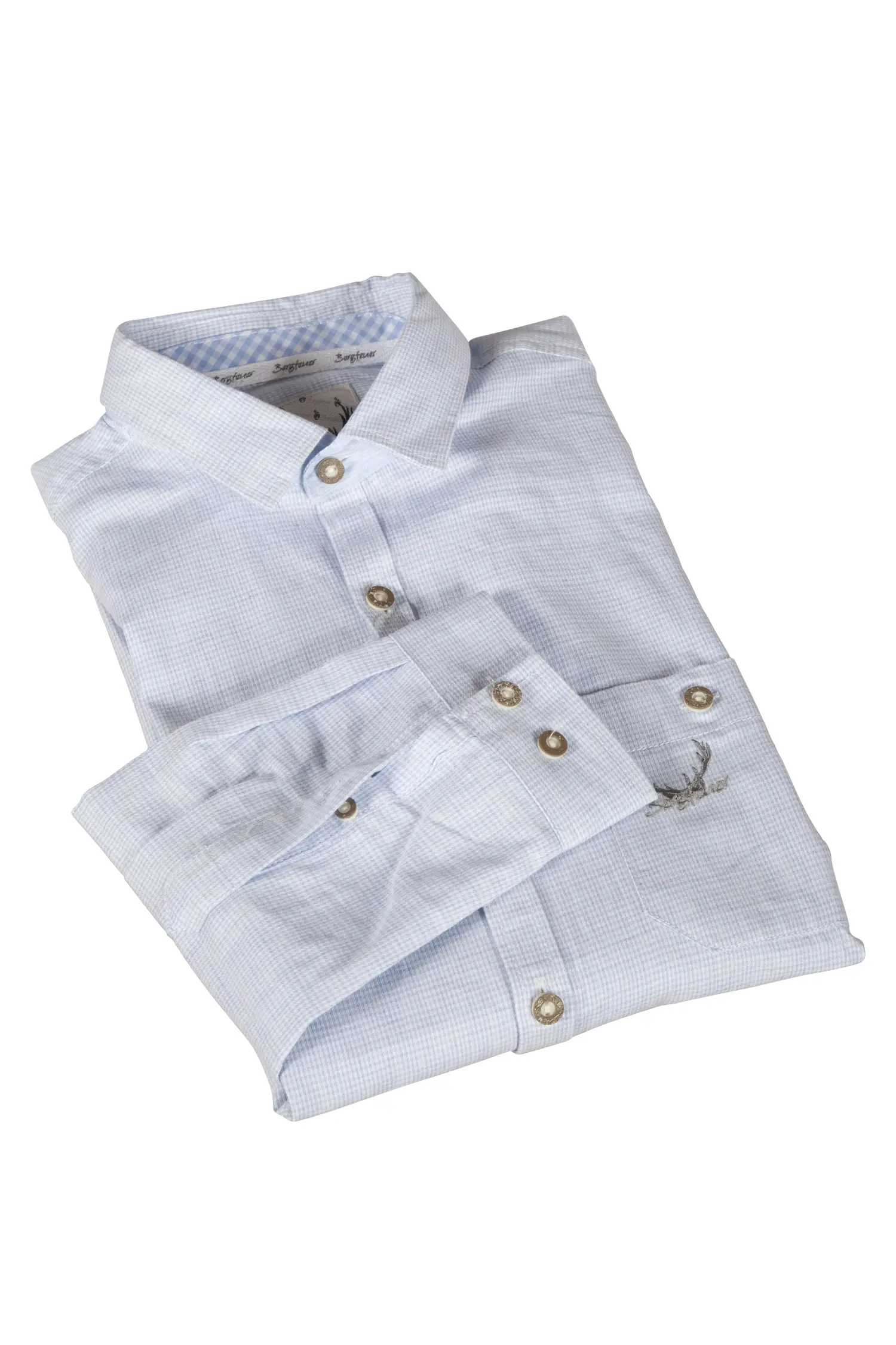 Langarmhemd Calvin in weiß/hellblau kleinkariert