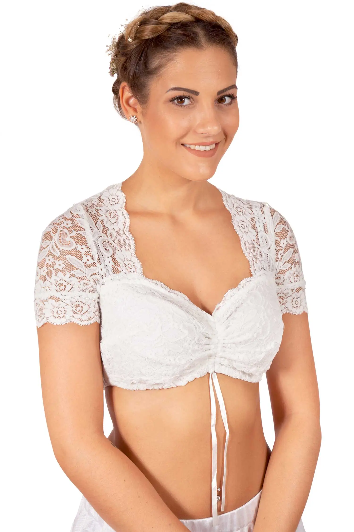 Dirndlbluse Nina in creme aus Stretch Spitze