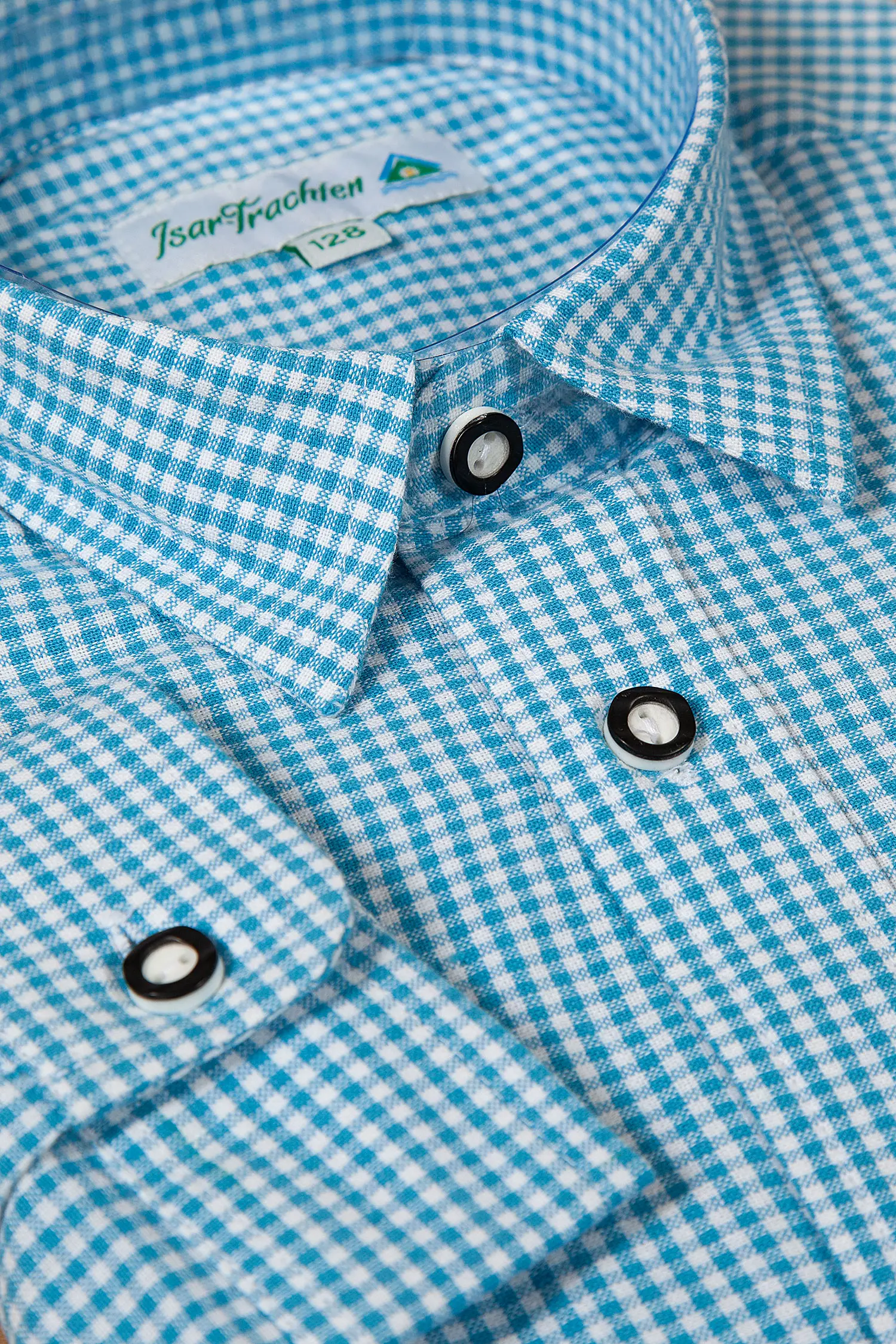 Kinder Trachtenhemd hellblau kariert von Isar-Trachten - Detail