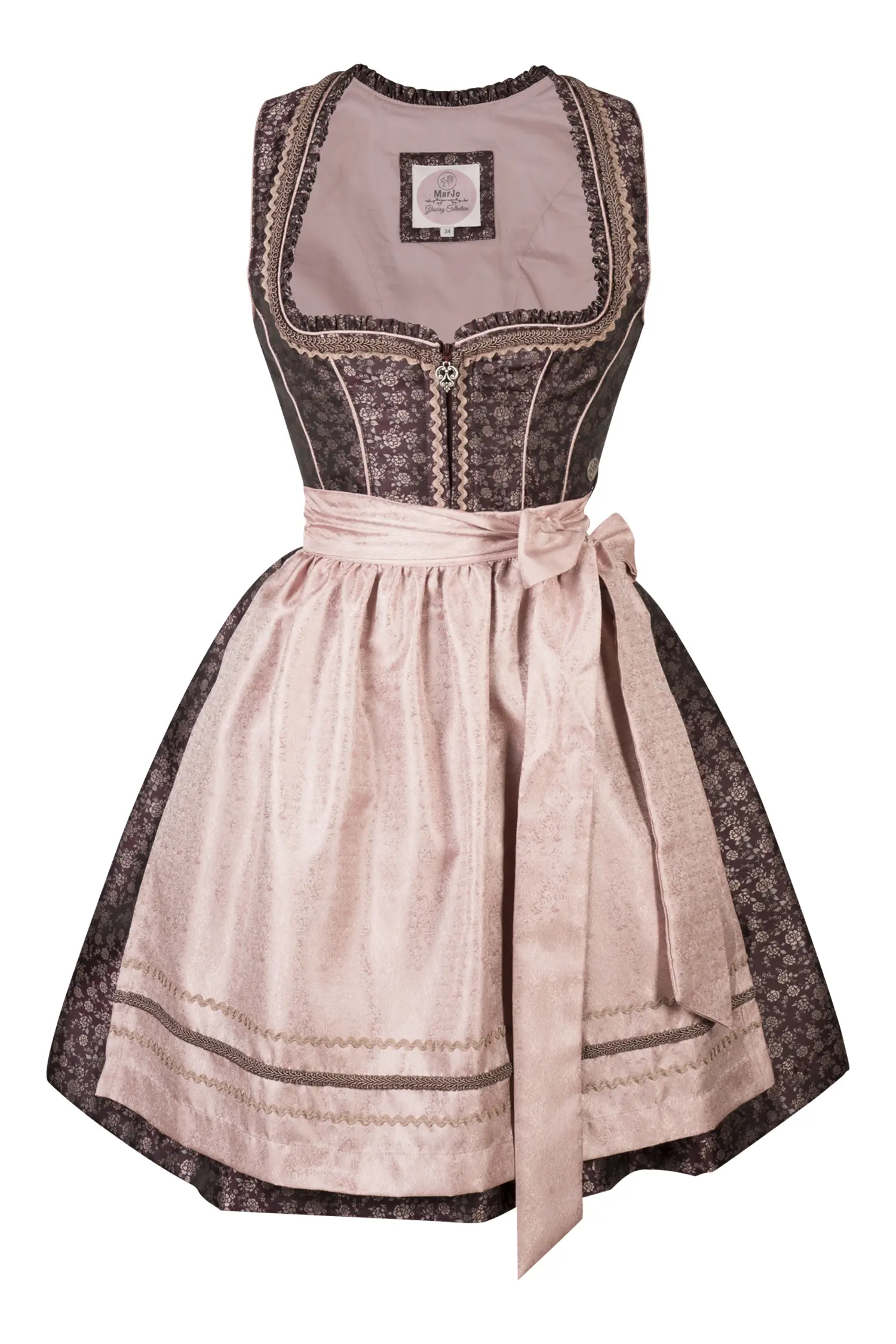 Dirndl Daniela in Weinrot und Rosa Schürze