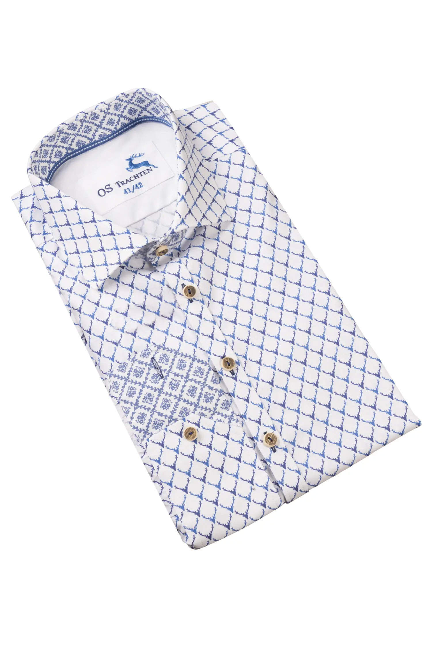 Modisches Trachtenhemd mit blauem Hirschprint
