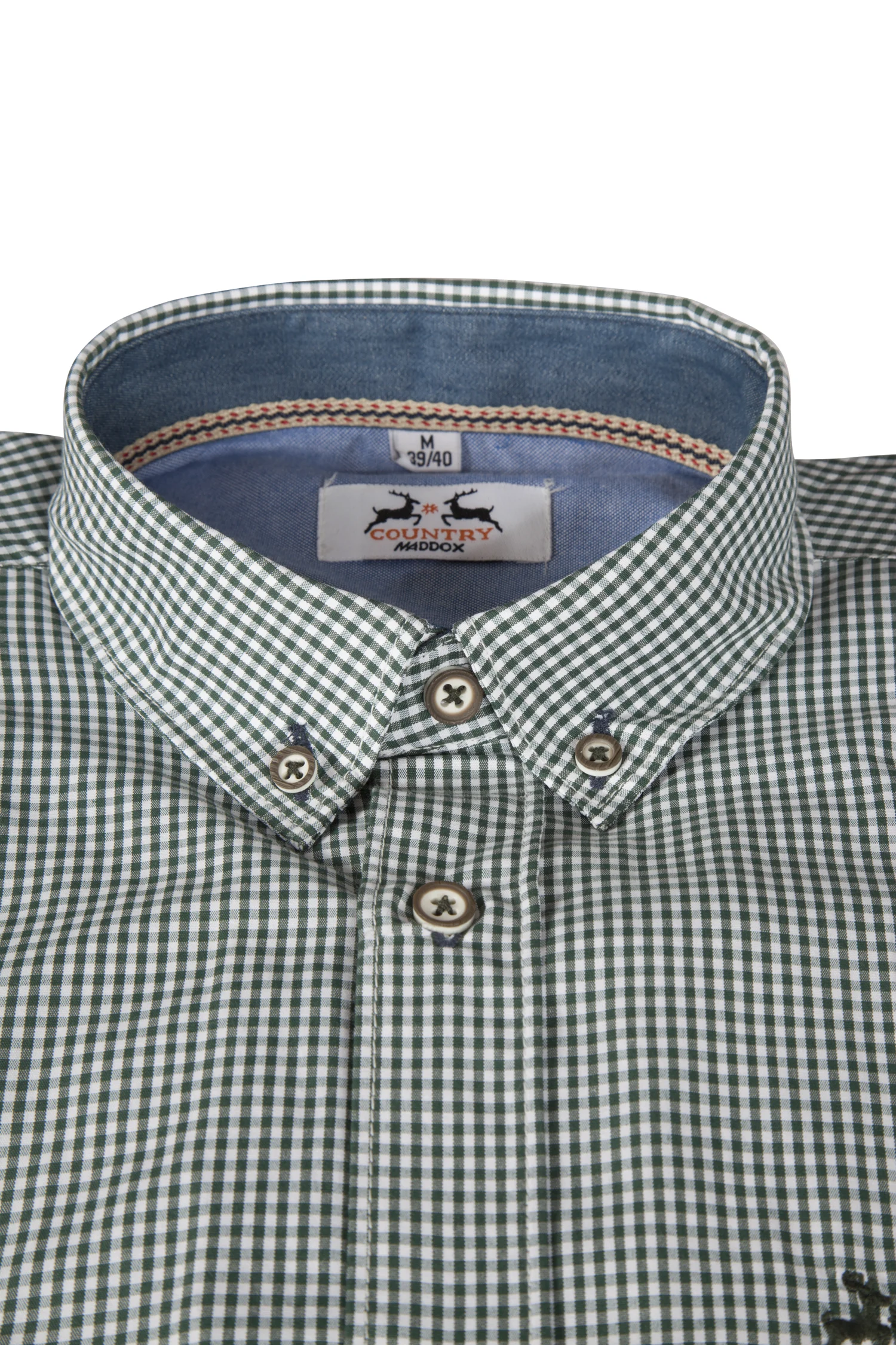Trachtenhemd in grün/weiß kariert - Detail Kragen