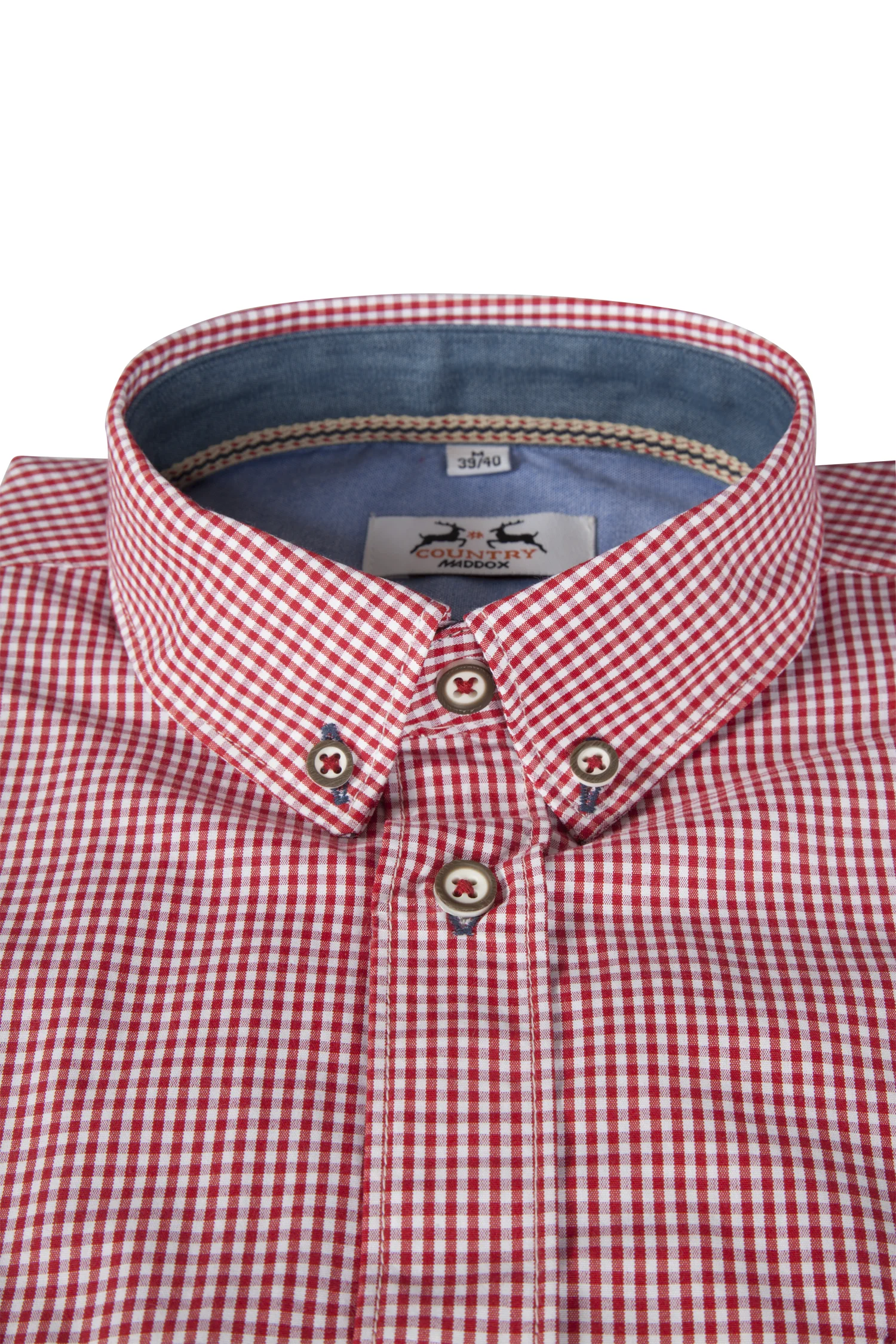 Trachtenhemd in rot/weiß kariert - Detail Kragen