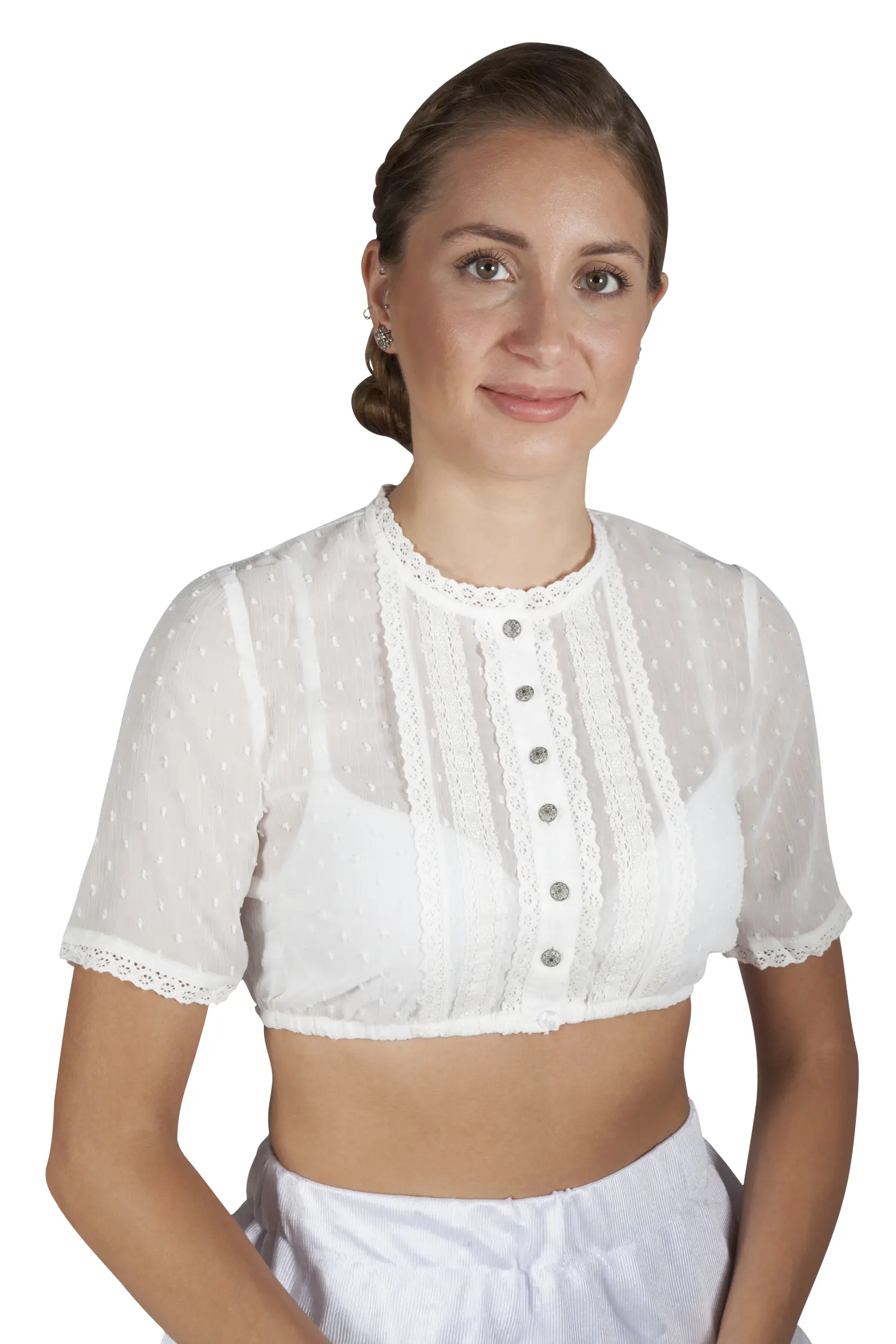 Hochgeschlossene Dirndlbluse Beatrice in off white