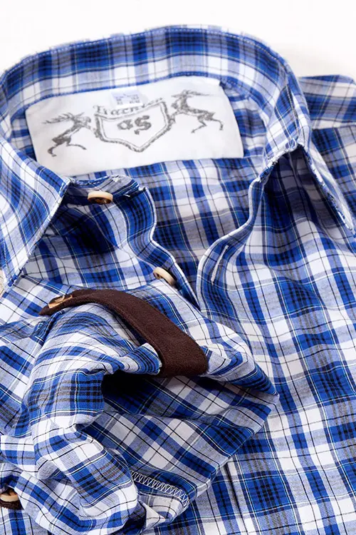 Trachtenhemd Landhaus in blau weiß kariert Detail 