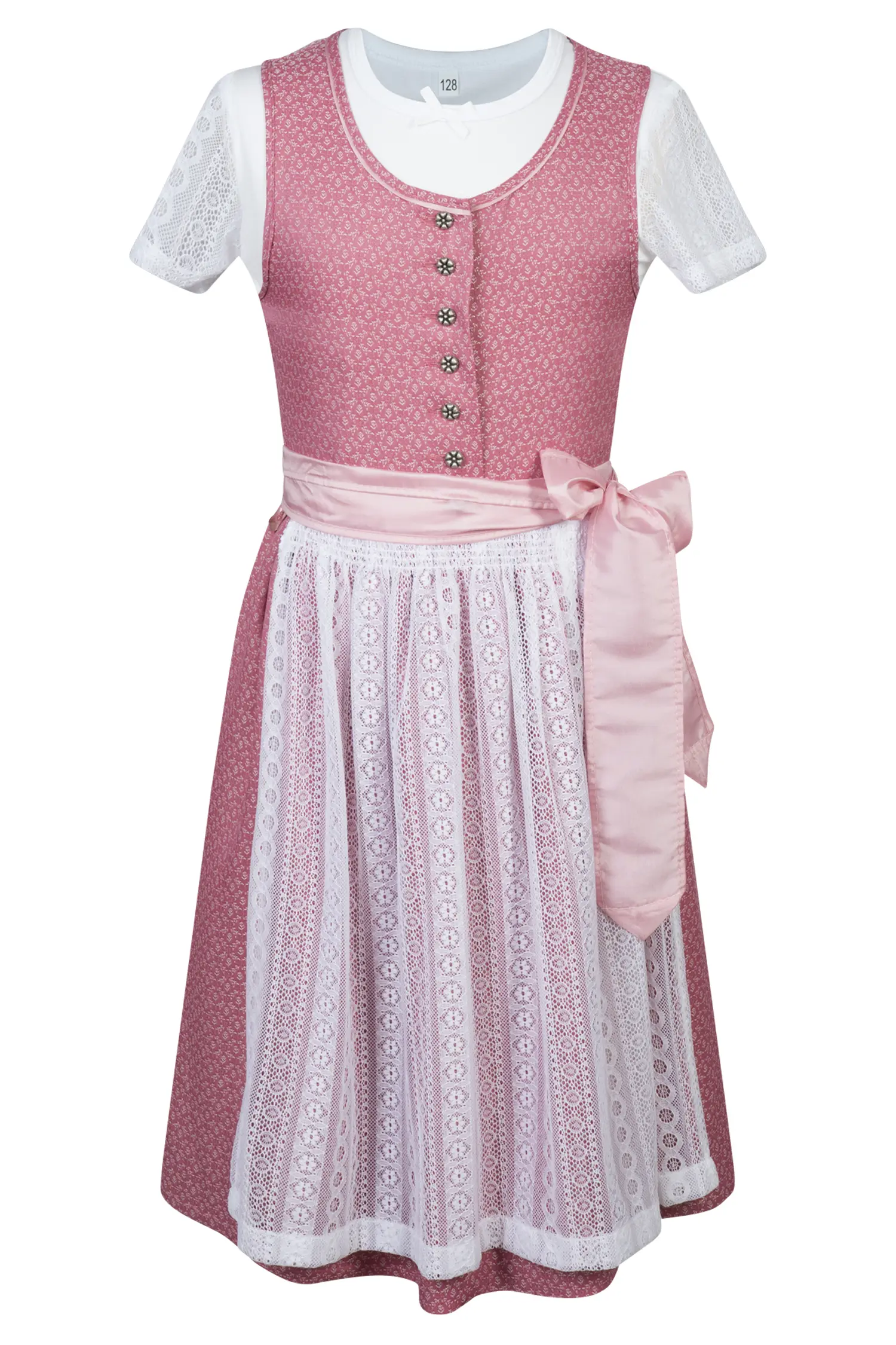 Kinderdirndl Anna in rosa mit Shirt und Spitzenschürze