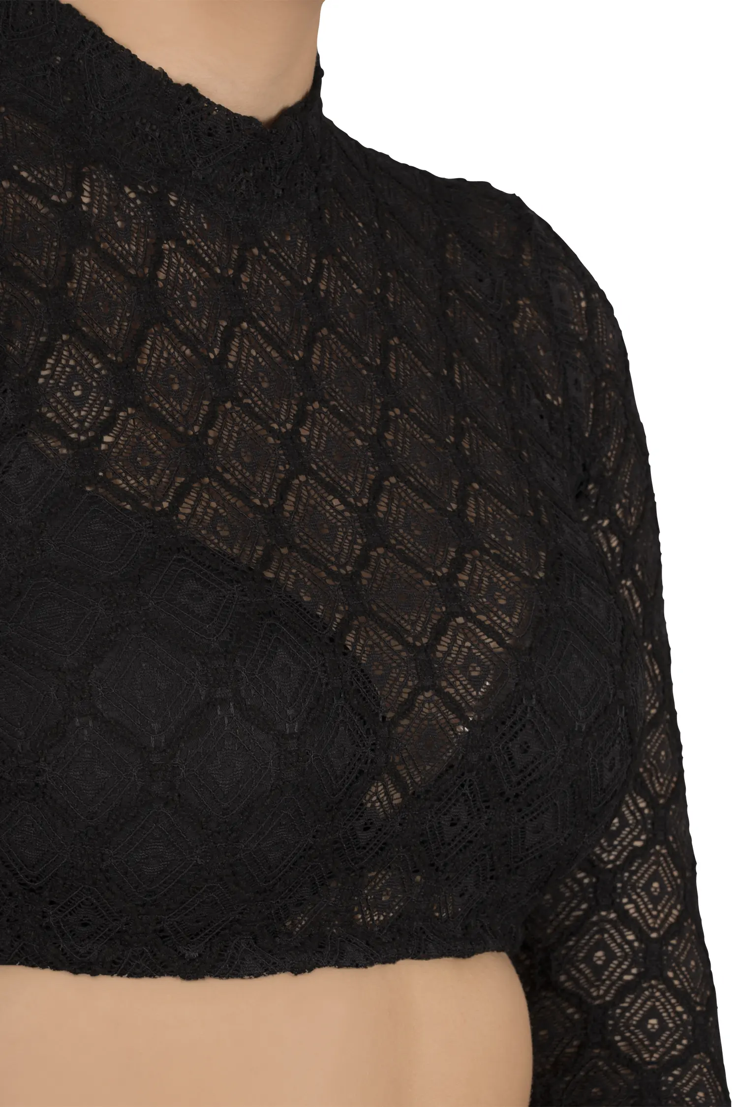 Hochgeschlossene Stretch-Dirndlbluse in schwarz - Detail Ausschnitt