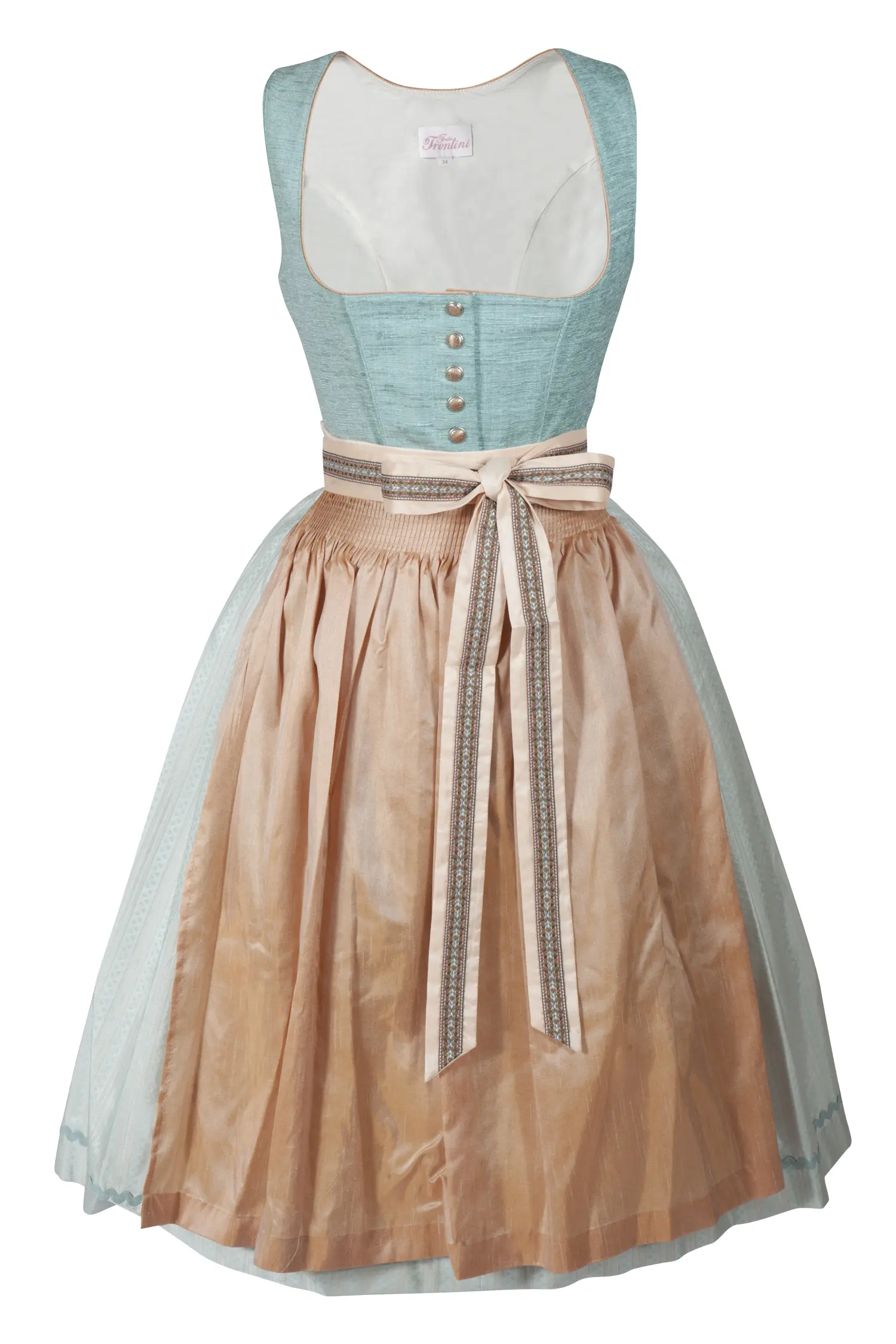 3098-0350-GN223-05-b6769 Dirndl Marina in mint / apricot