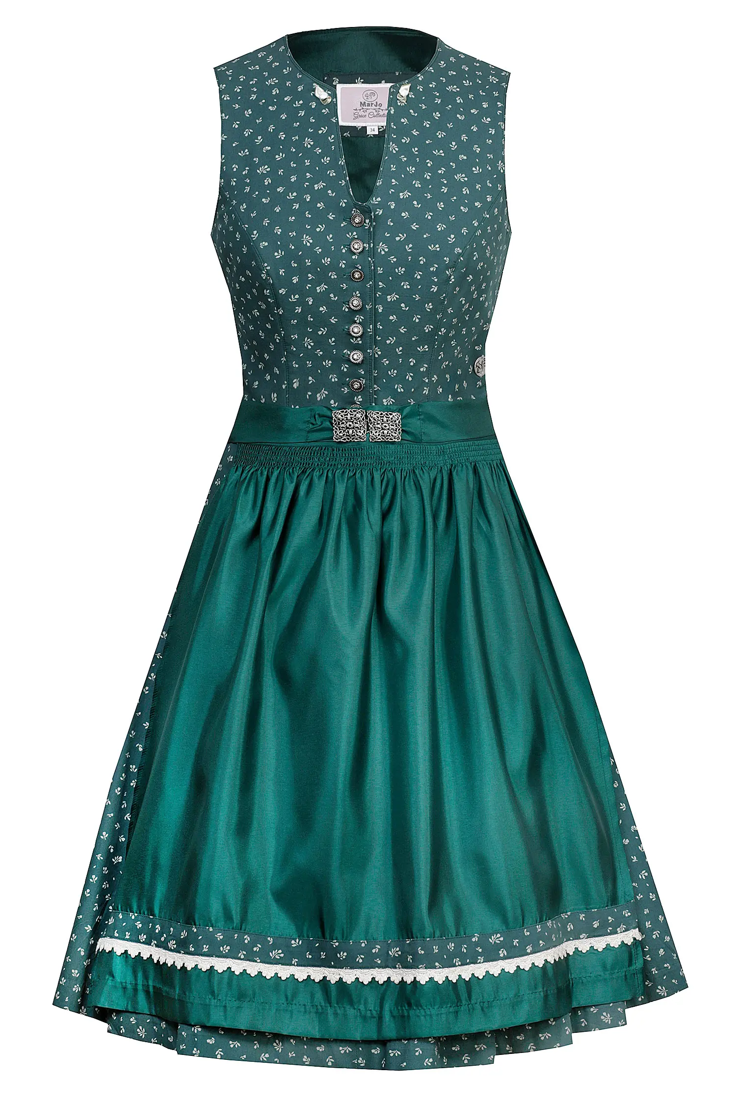 3081-0117-GN8marjo-2023-1a Dirndl Franka in flaschengrün mit edler Schürze