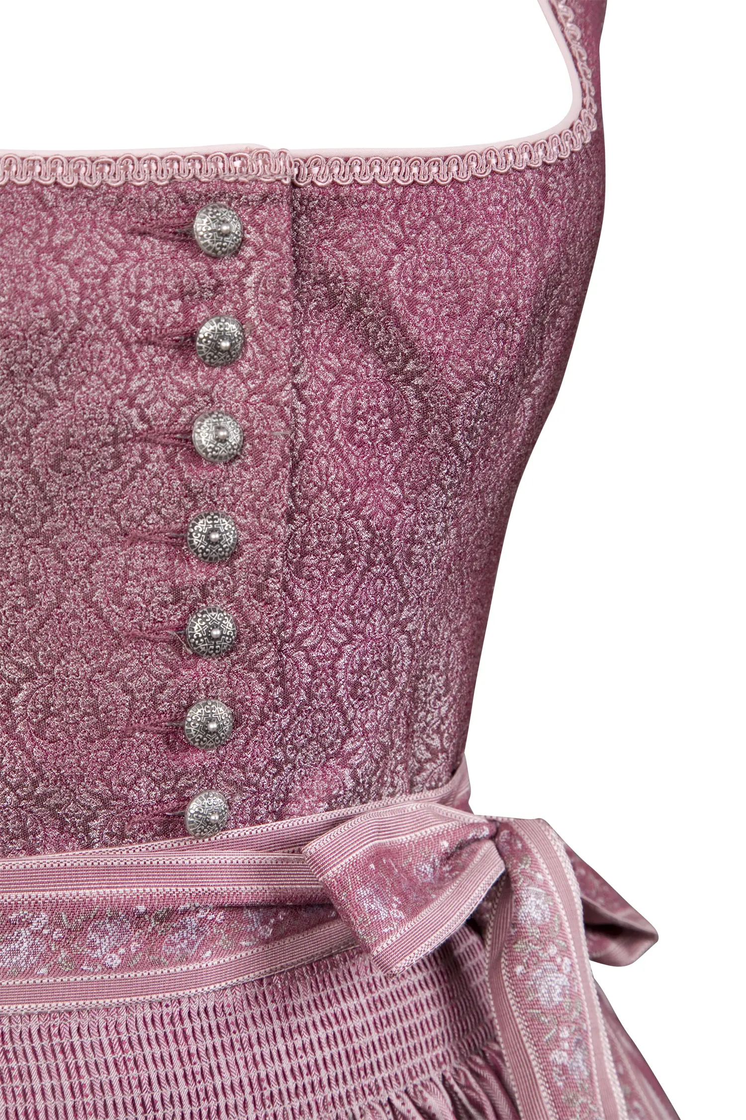 3043-0157-rt8-23-11-290002 Dirndl in festlichem Bordeaux mit Jacquardmieder - Detail Mieder