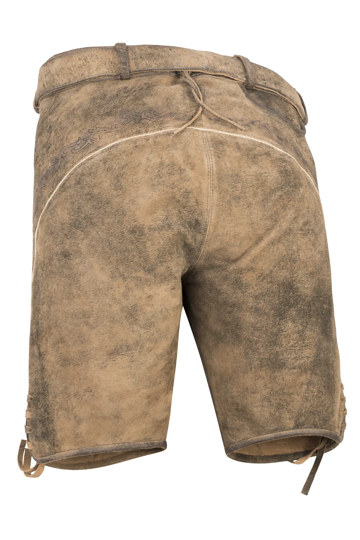 Lederhose Neno kurz in zeder mit Gürtel - Rückansicht