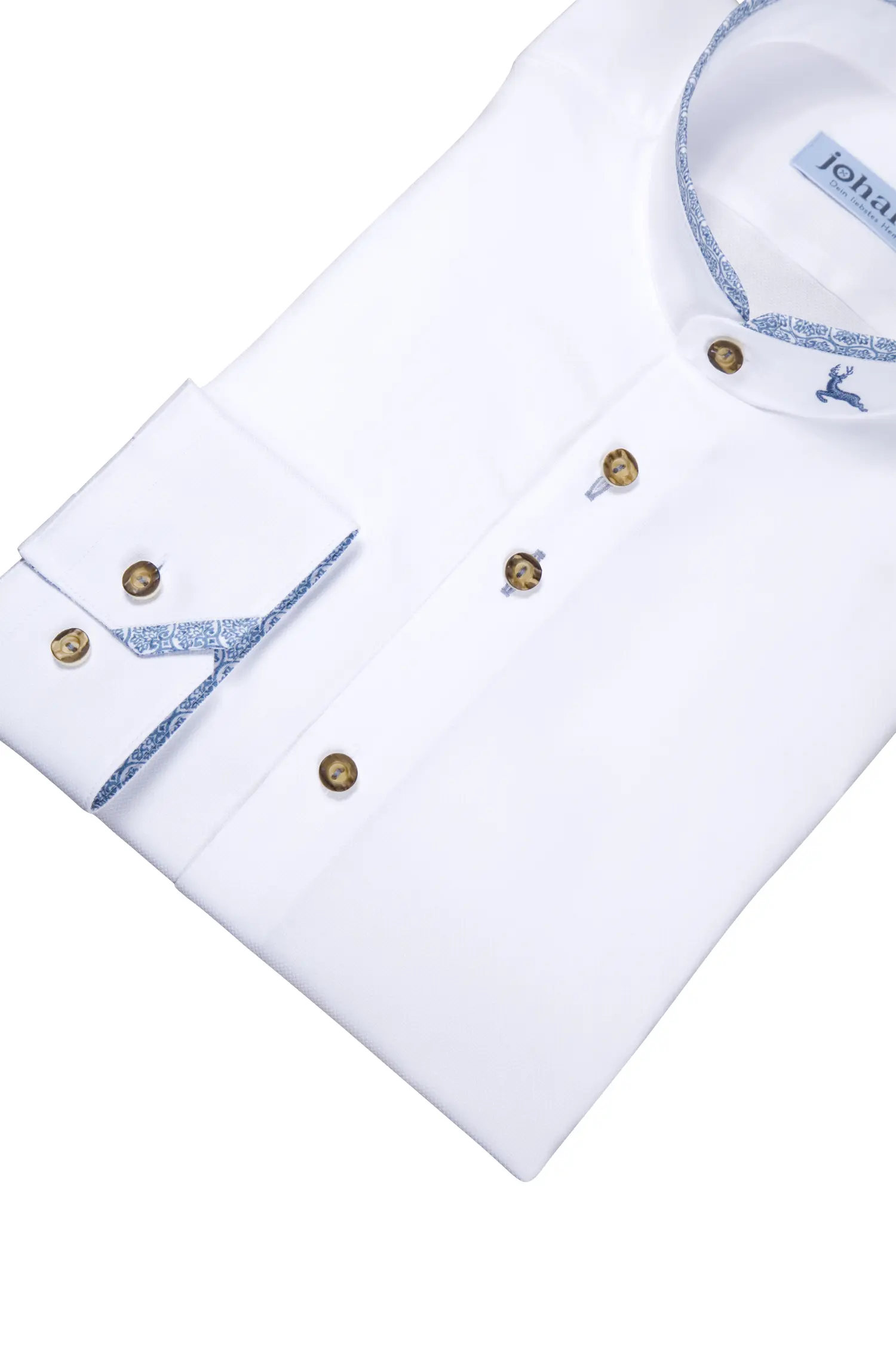 Oxford Trachtenhemd weiß / blau - Detail Ärmel