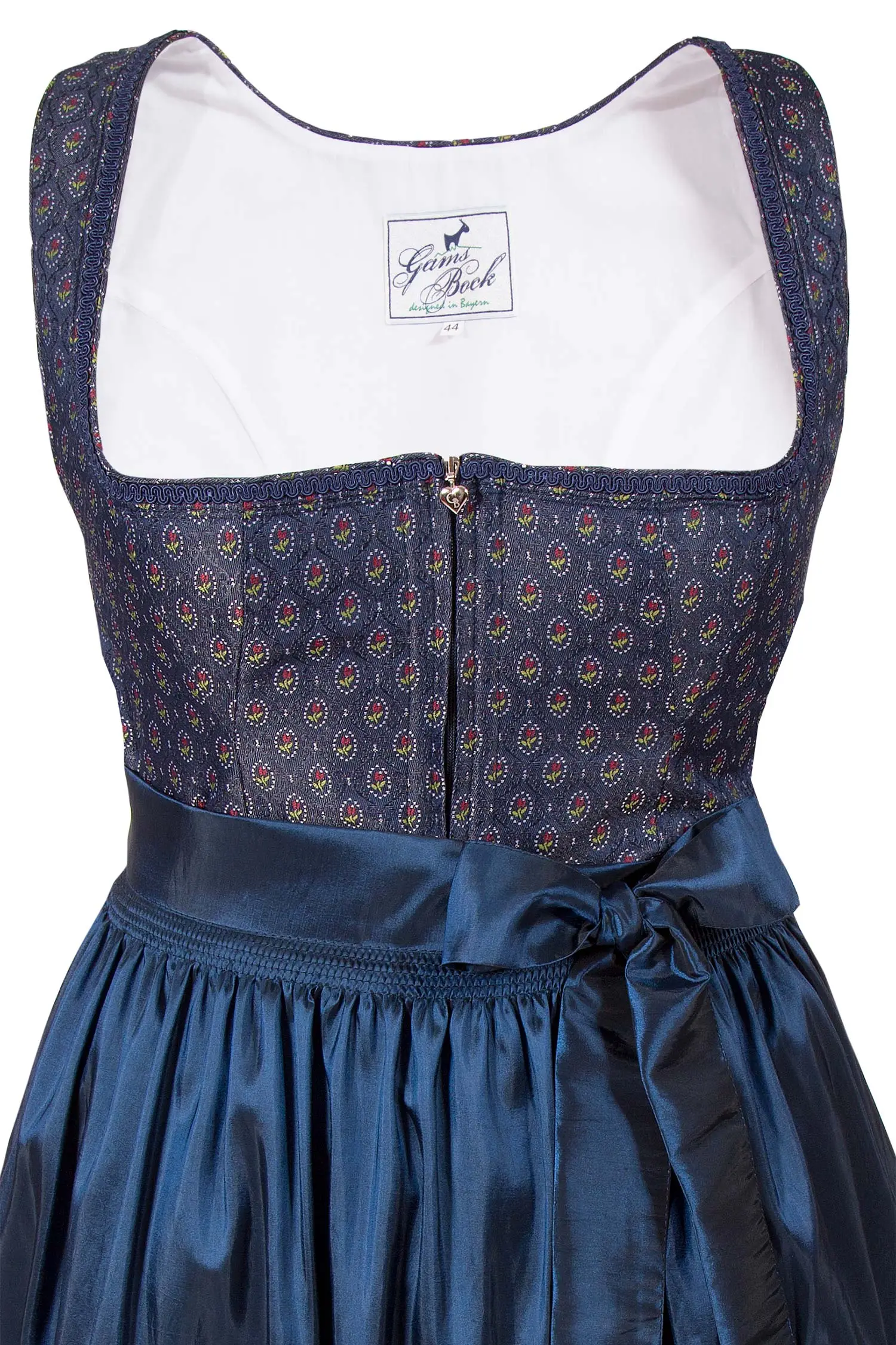 Midi Dirndl Laura in dunkelblau gemustert XXL Mieder